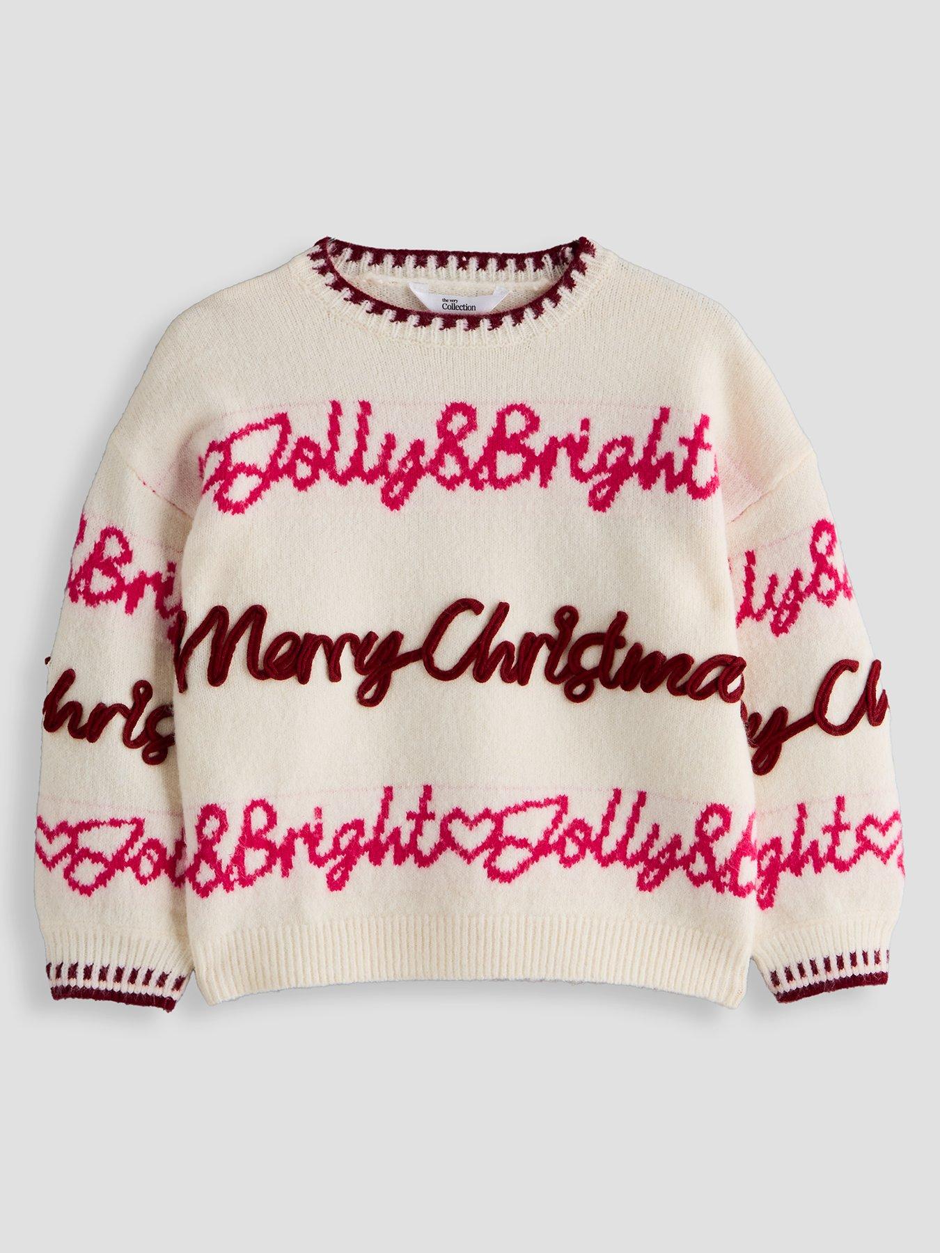 Image 2 of 5 of The Very Collection Girls Festive 3D Slogan Knit Soft Touch Jumper - Cream