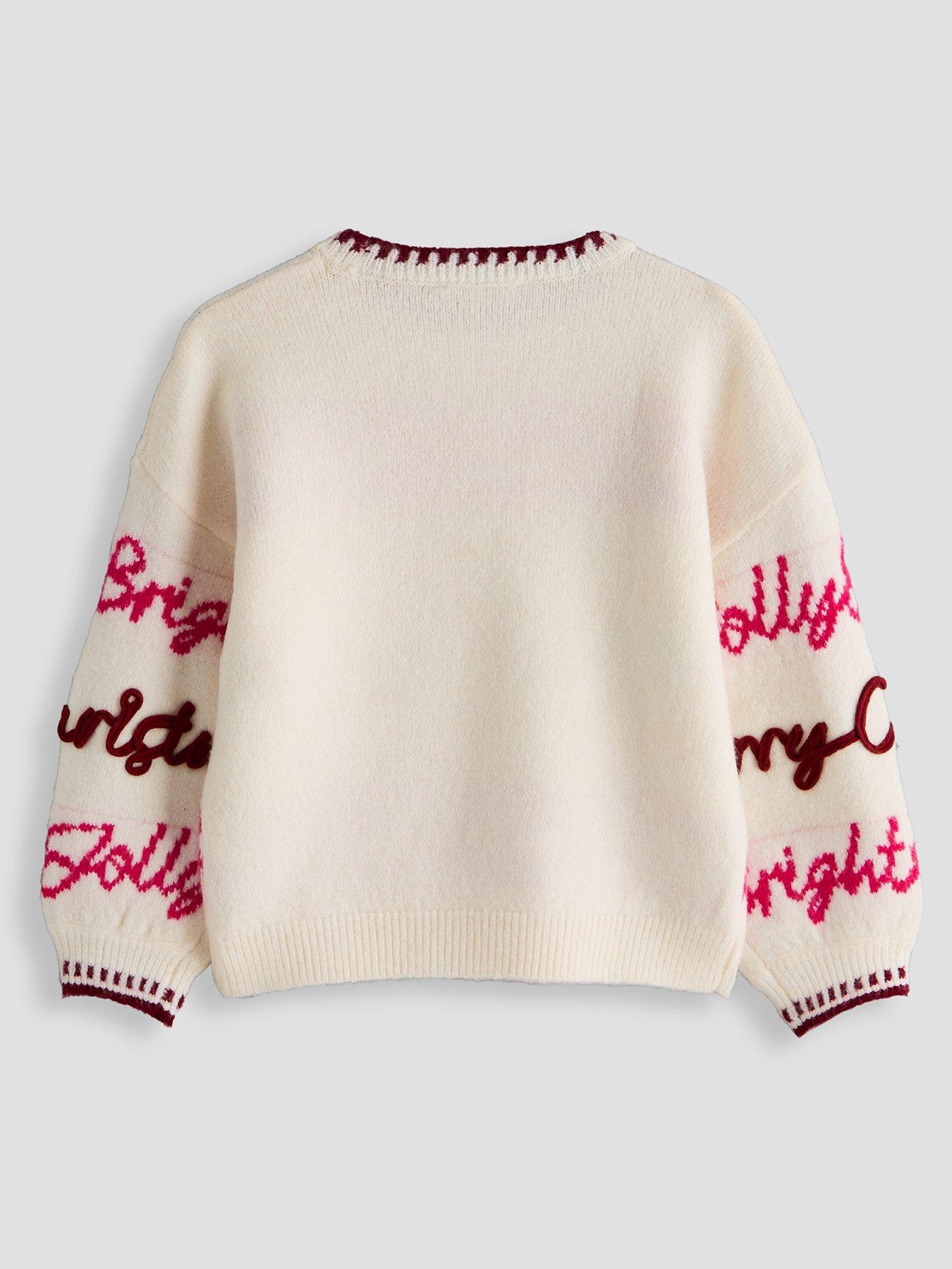 Image 3 of 5 of The Very Collection Girls Festive 3D Slogan Knit Soft Touch Jumper - Cream