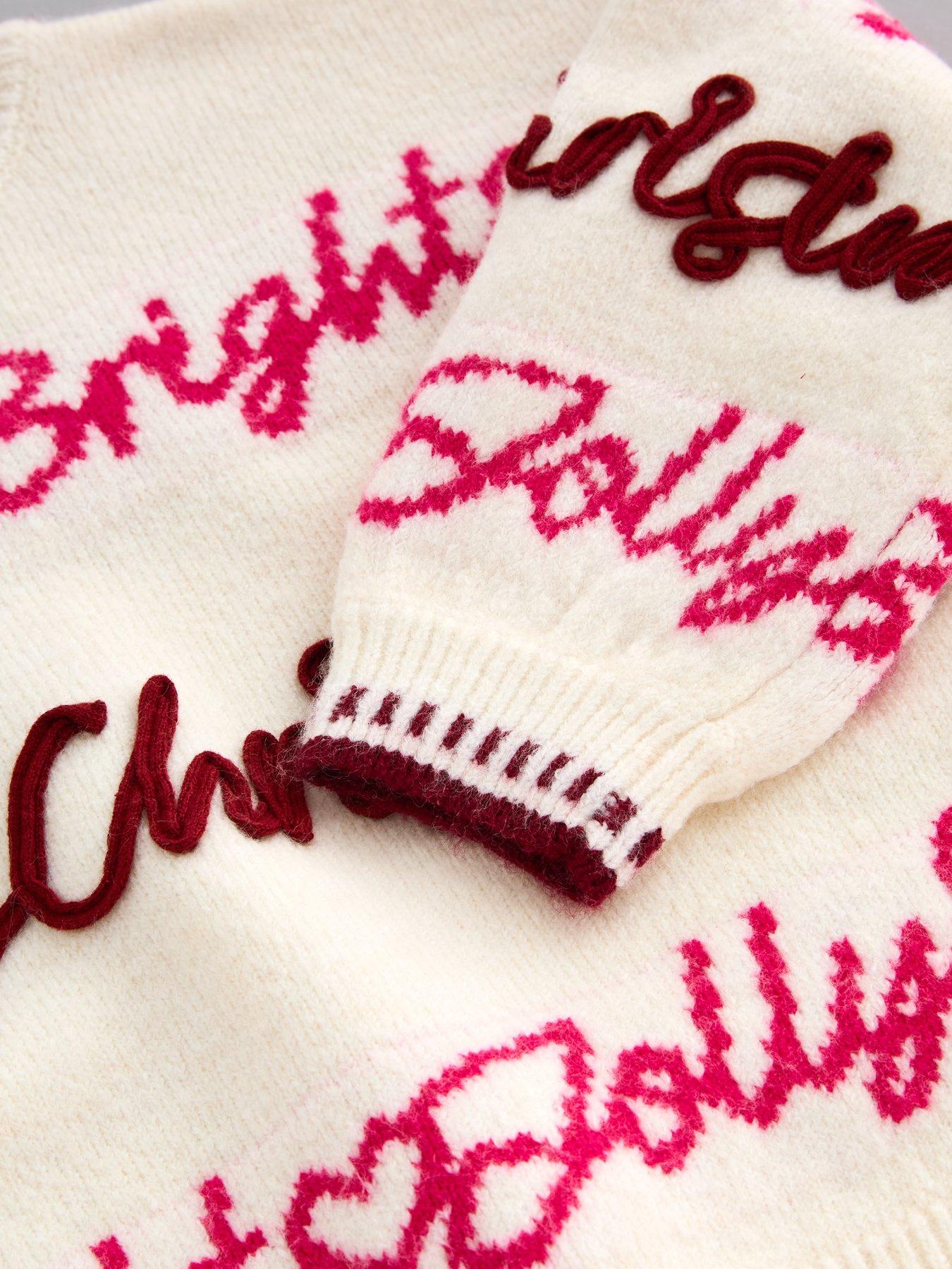 Image 4 of 5 of The Very Collection Girls Festive 3D Slogan Knit Soft Touch Jumper - Cream