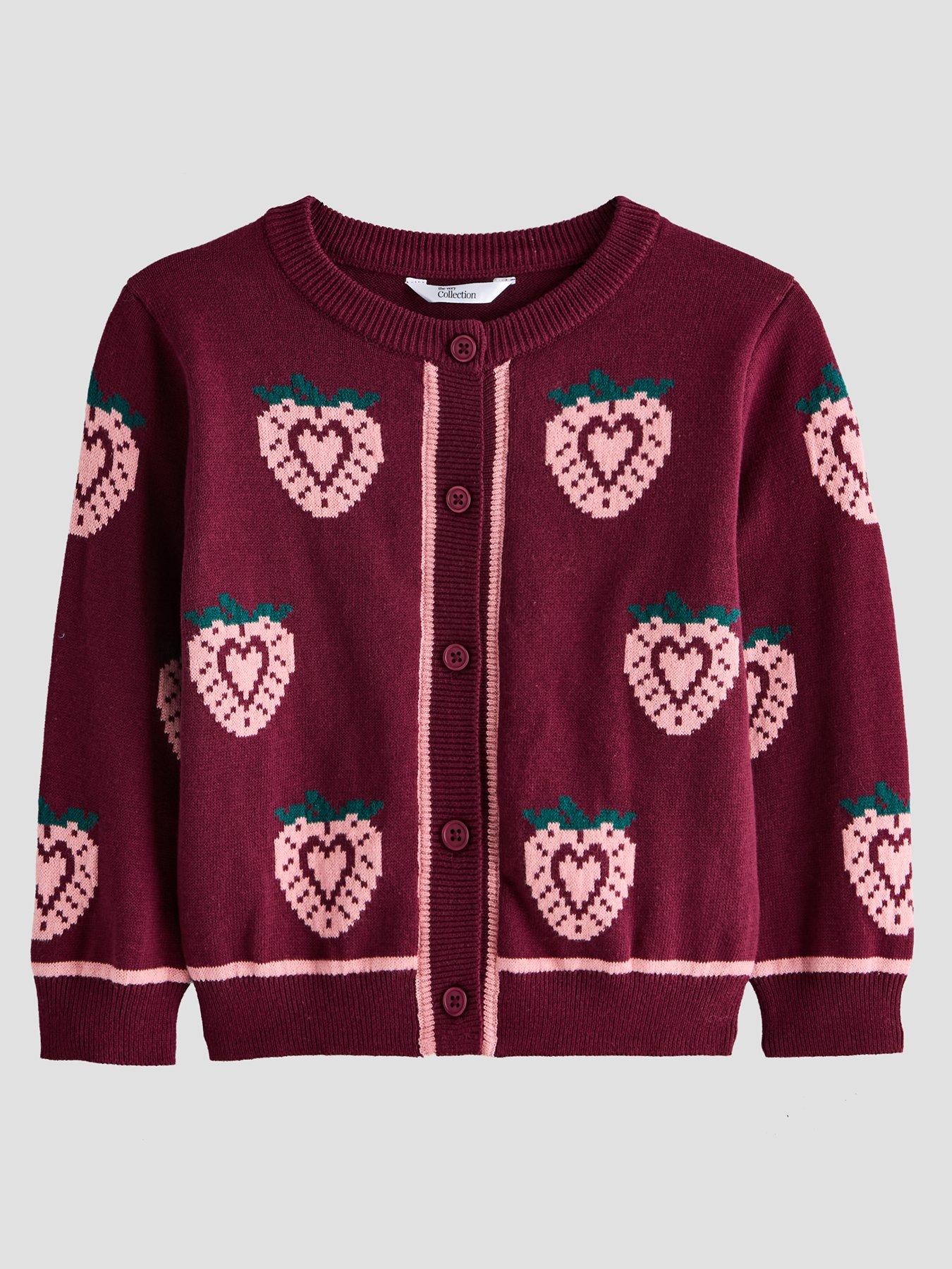 The Very Collection Girls Strawberry Jacquard Cardigan - Red