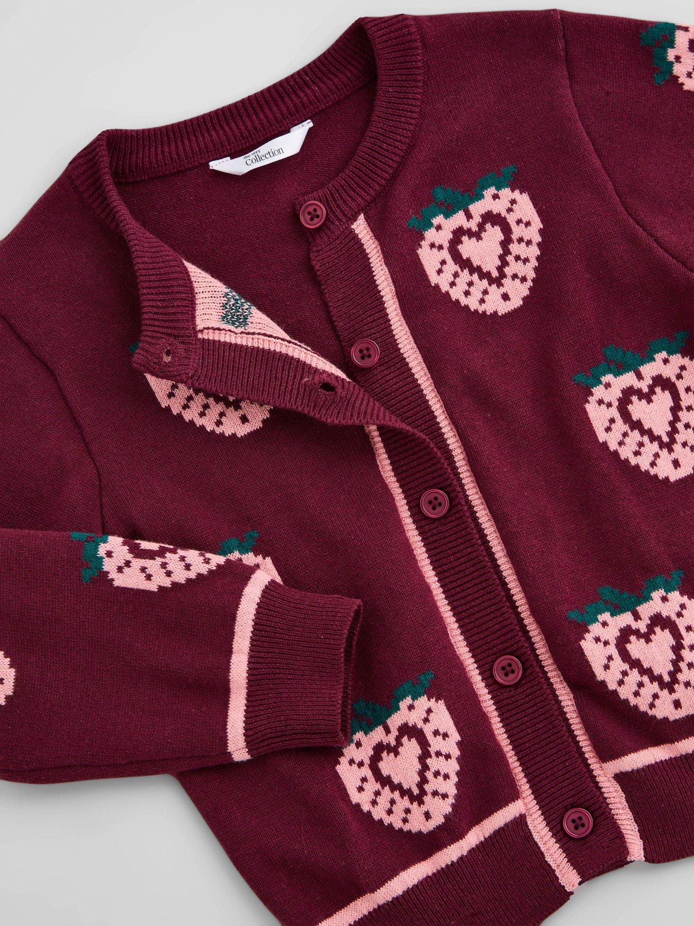 Image 3 of 5 of The Very Collection Girls Strawberry Jacquard Cardigan - Red