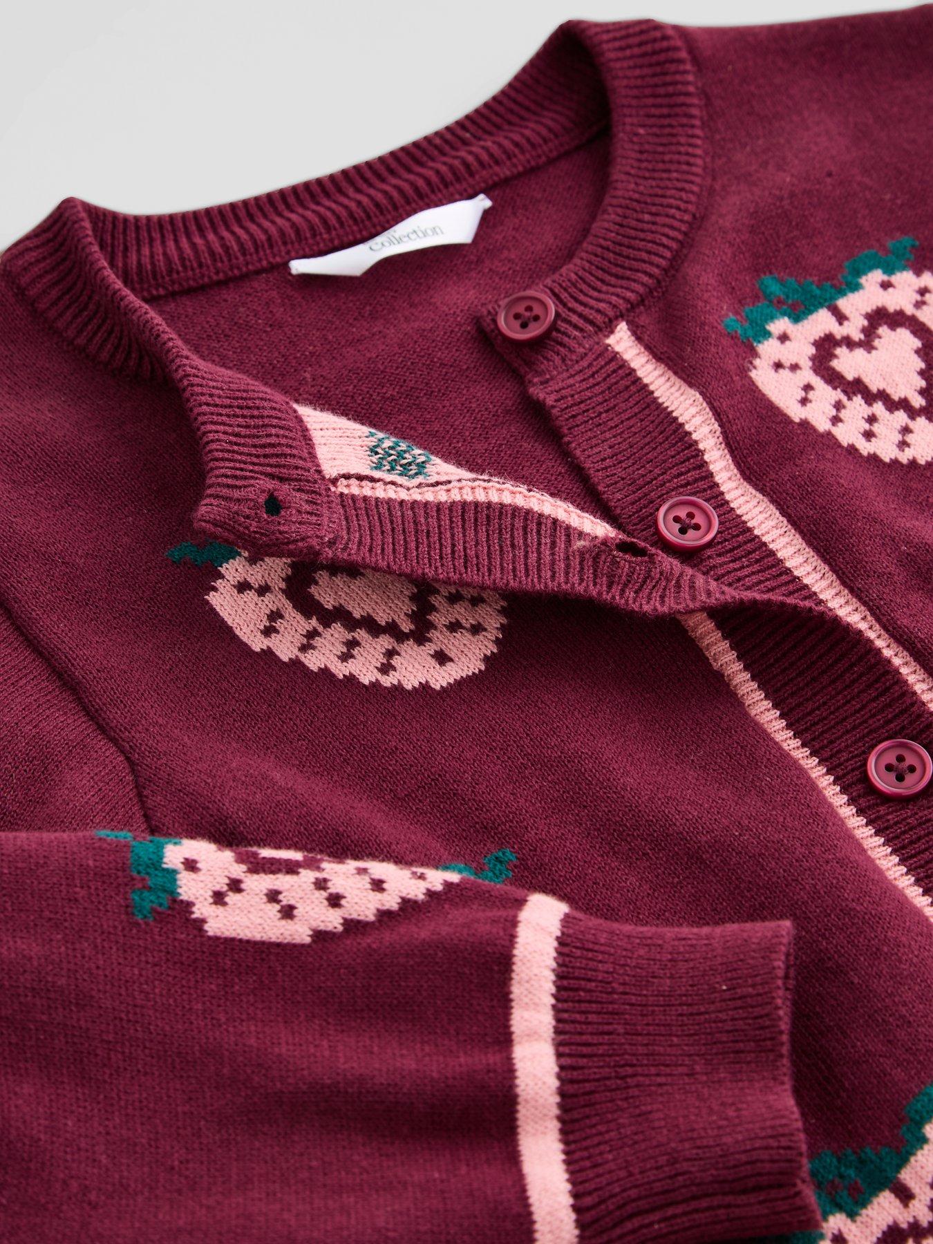 Image 4 of 5 of The Very Collection Girls Strawberry Jacquard Cardigan - Red
