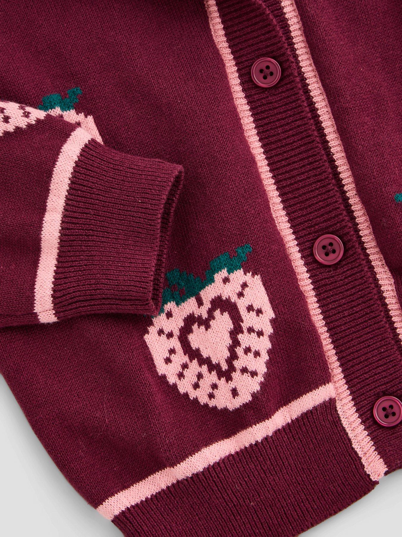 Image 5 of 5 of The Very Collection Girls Strawberry Jacquard Cardigan - Red
