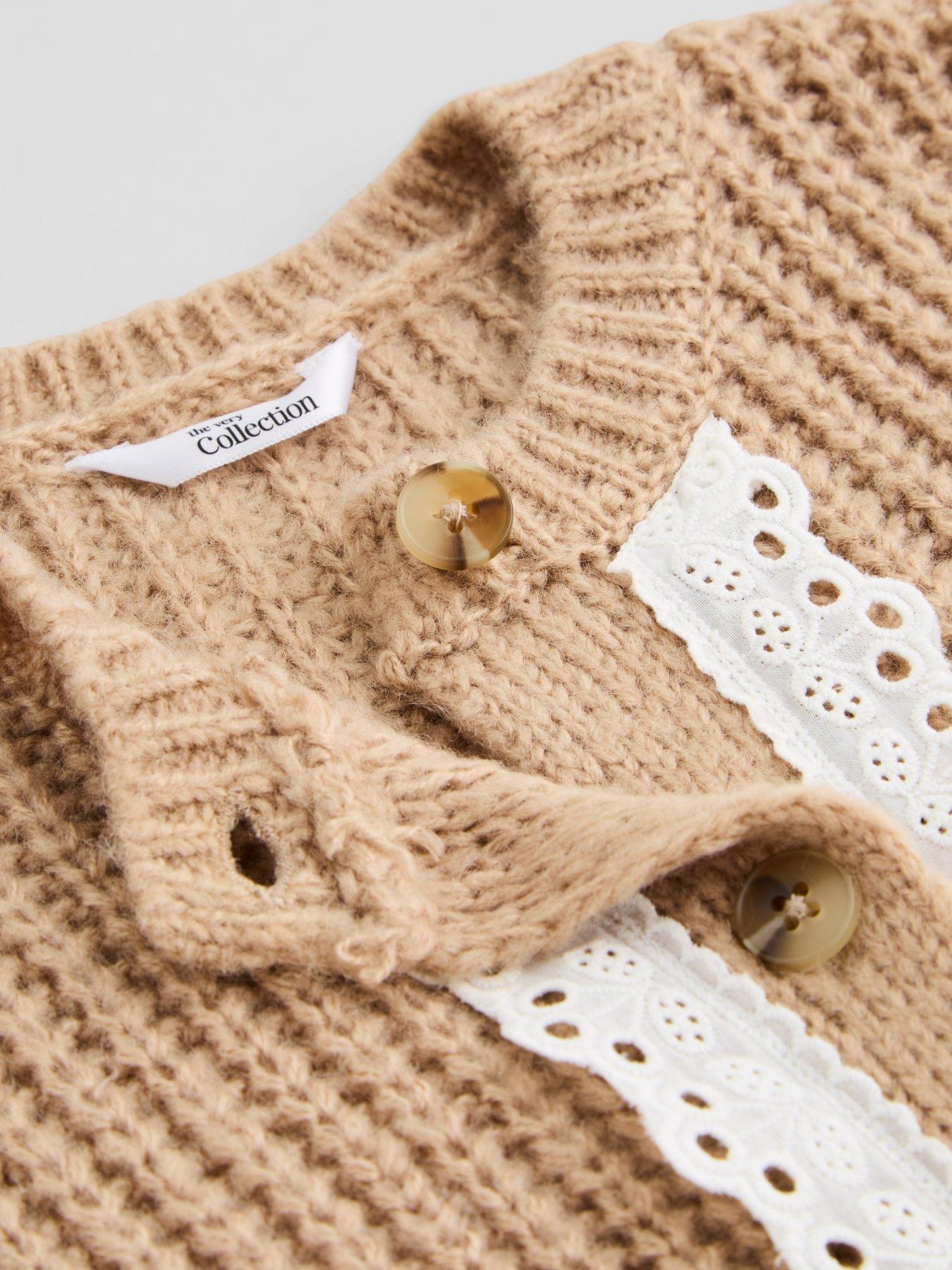Image 4 of 5 of The Very Collection Girls Lace Trim Cardigan (9 months - 7 years) - Camel