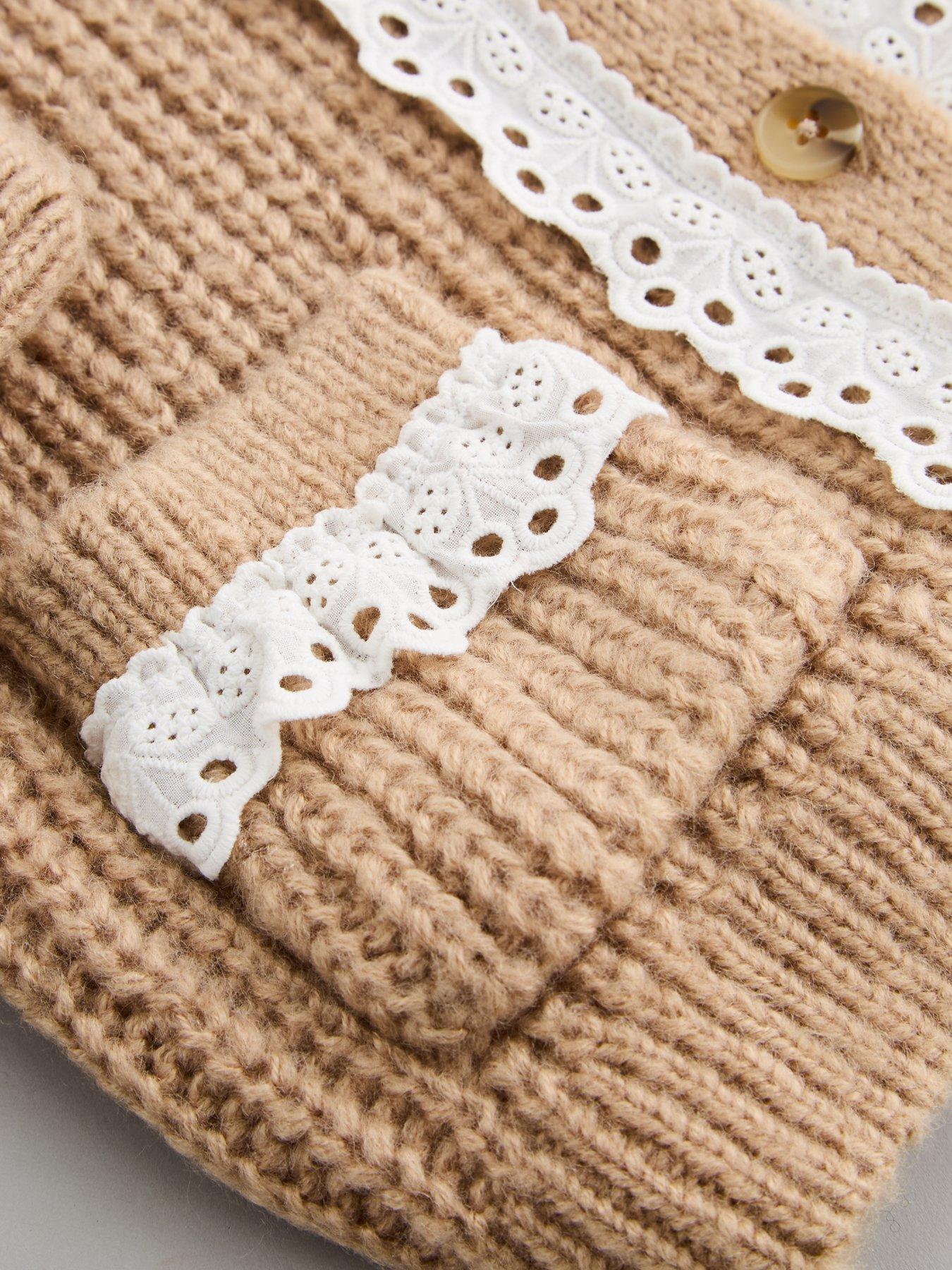 Image 5 of 5 of The Very Collection Girls Lace Trim Cardigan (9 months - 7 years) - Camel