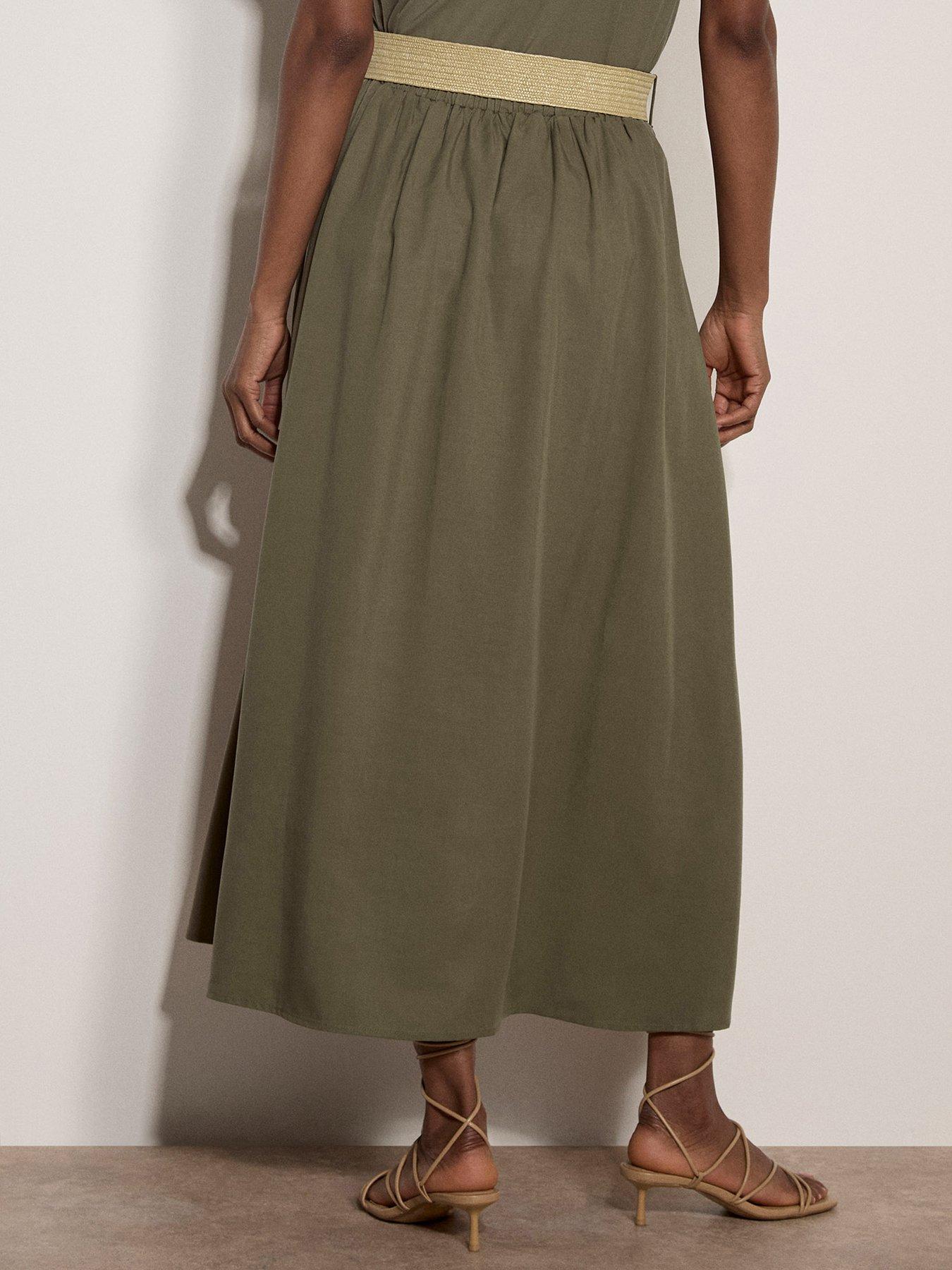 Apricot Boho Slub Belted Midi Skirt