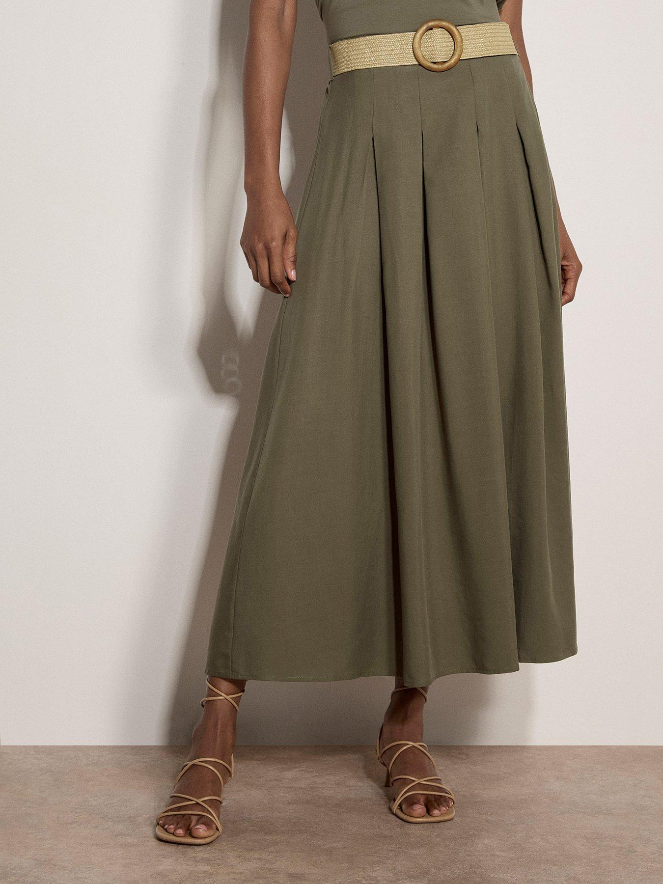  image of apricot-boho-slub-belted-midi-skirt