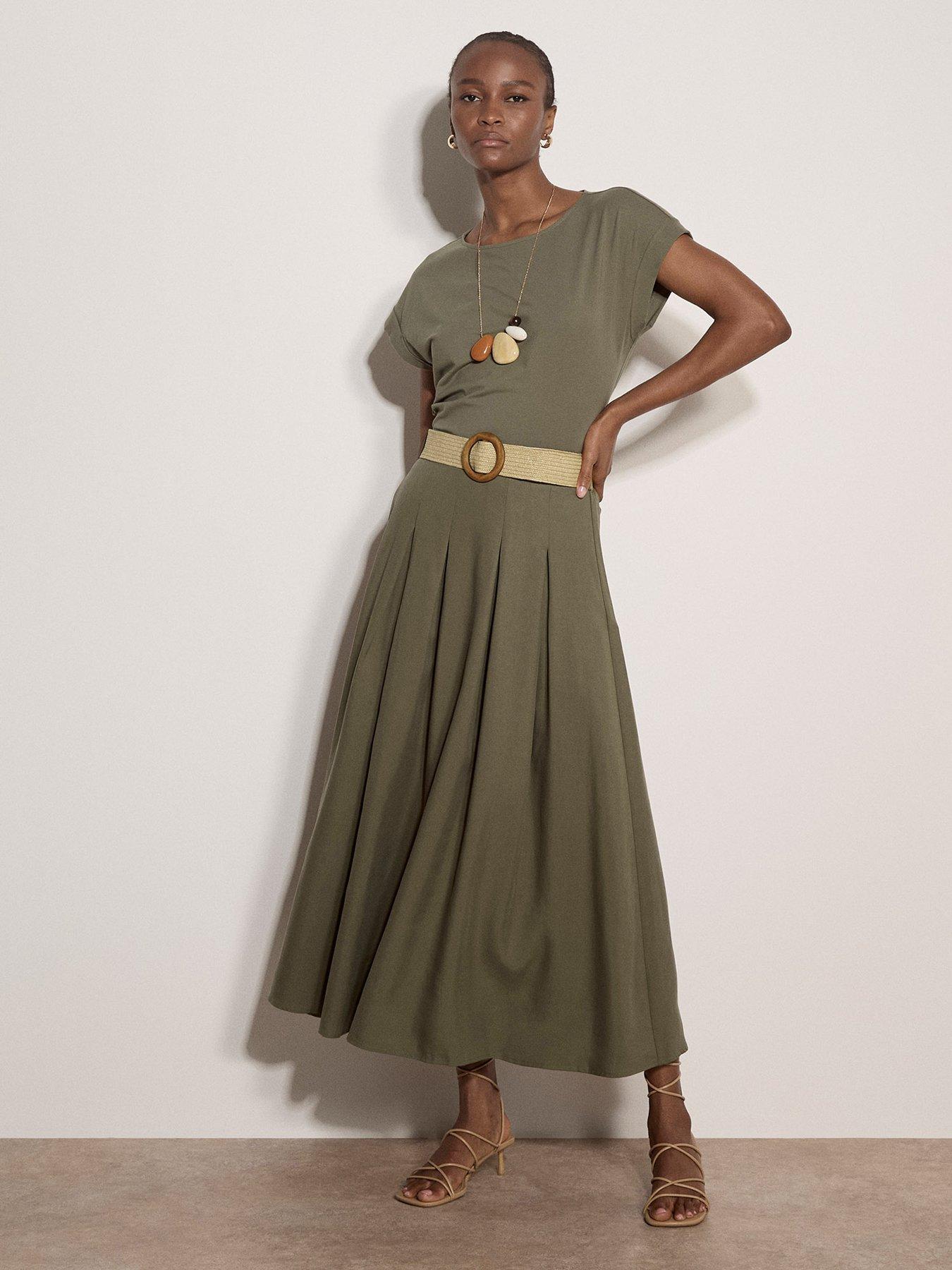  image of apricot-boho-slub-belted-midi-skirt