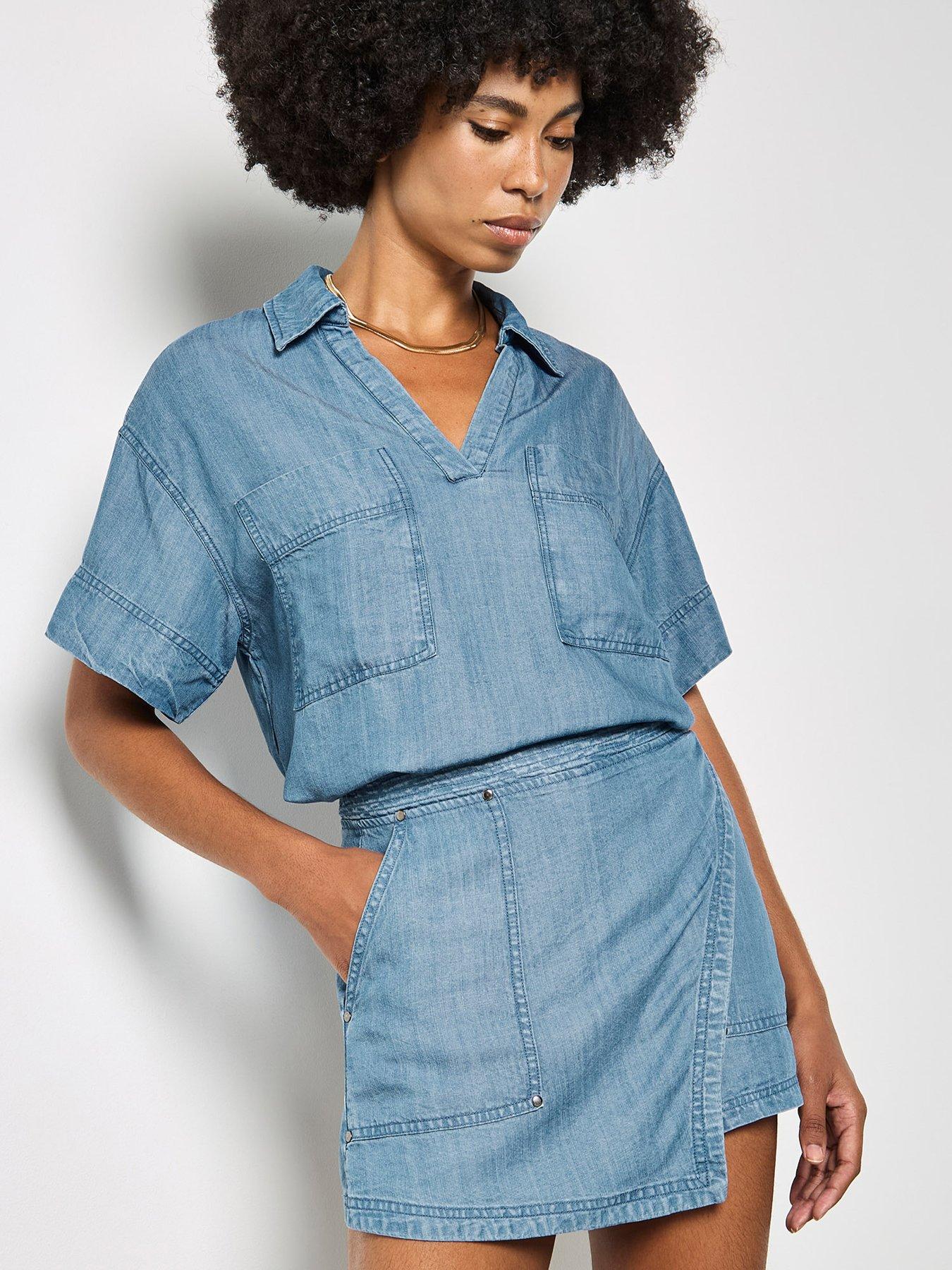 Apricot Slub Denim Wrap Skort - Blue