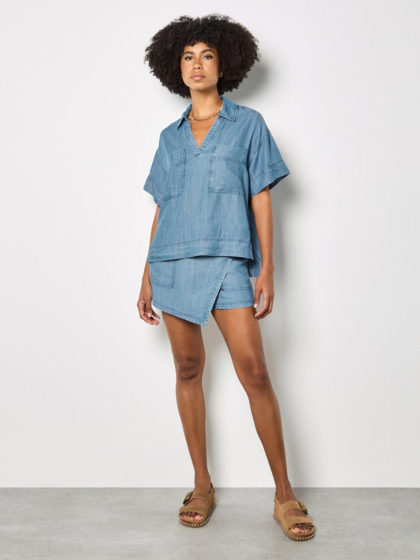  image of apricot-slub-denim-wrap-skort