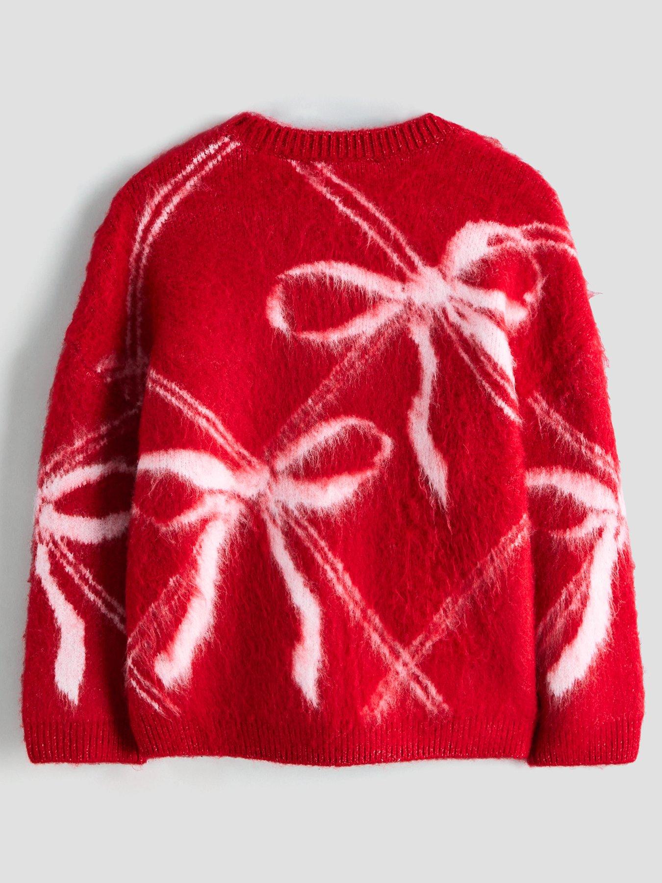 Image 3 of 7 of The Very Collection Girls Mini Me Bow Fluffy Knit Jumper - Red