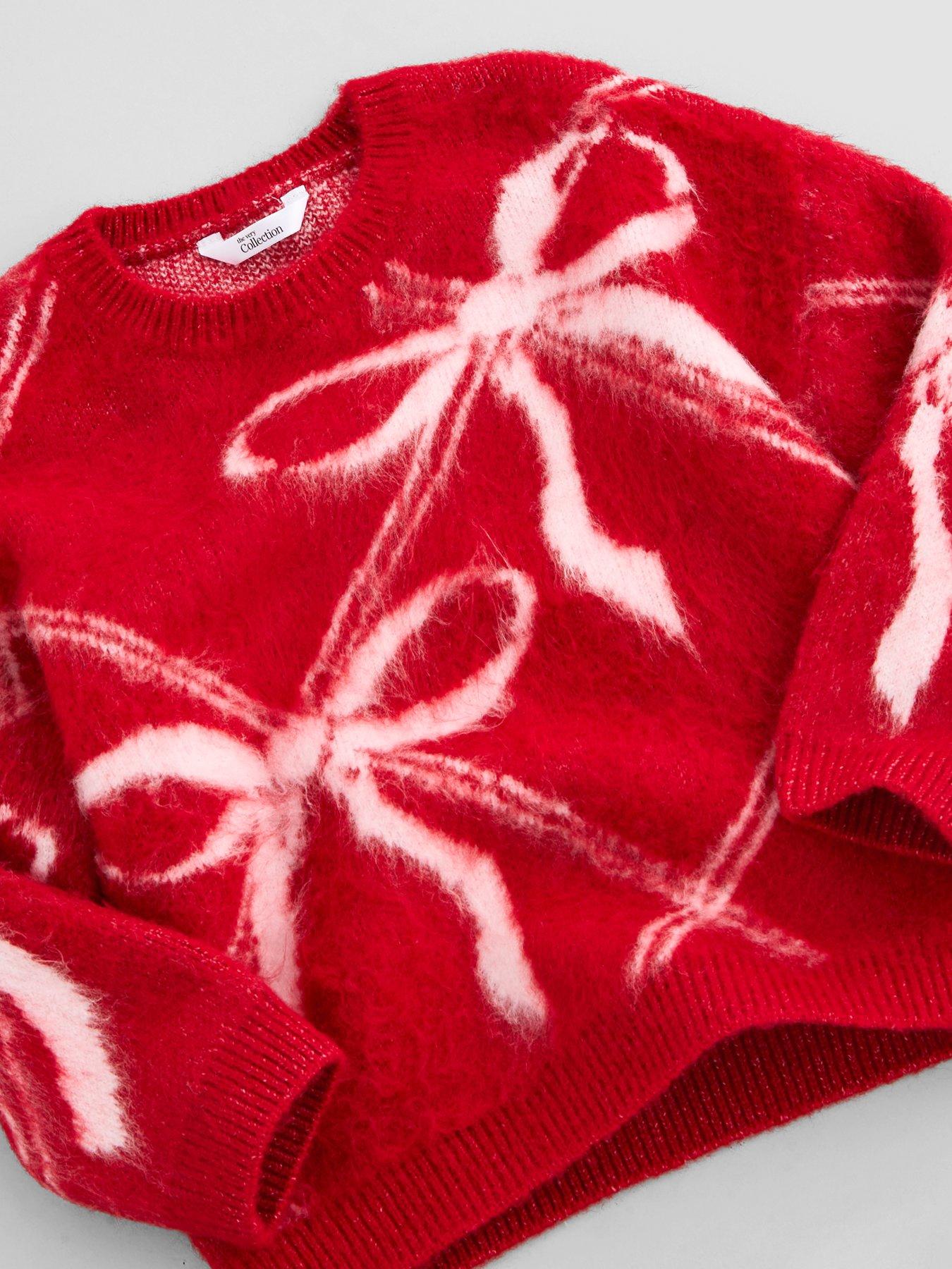 Image 4 of 7 of The Very Collection Girls Mini Me Bow Fluffy Knit Jumper - Red