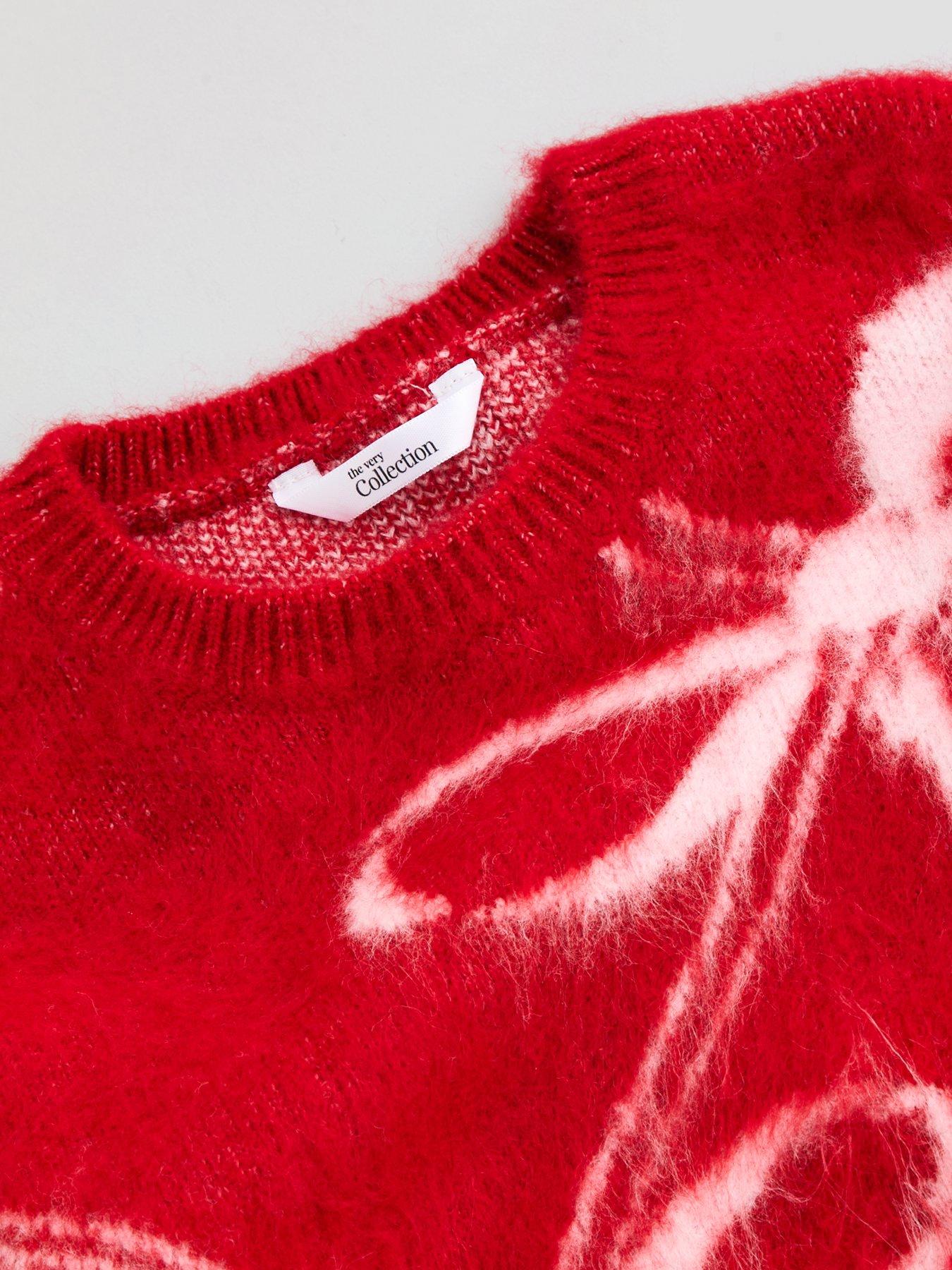 Image 5 of 7 of The Very Collection Girls Mini Me Bow Fluffy Knit Jumper - Red