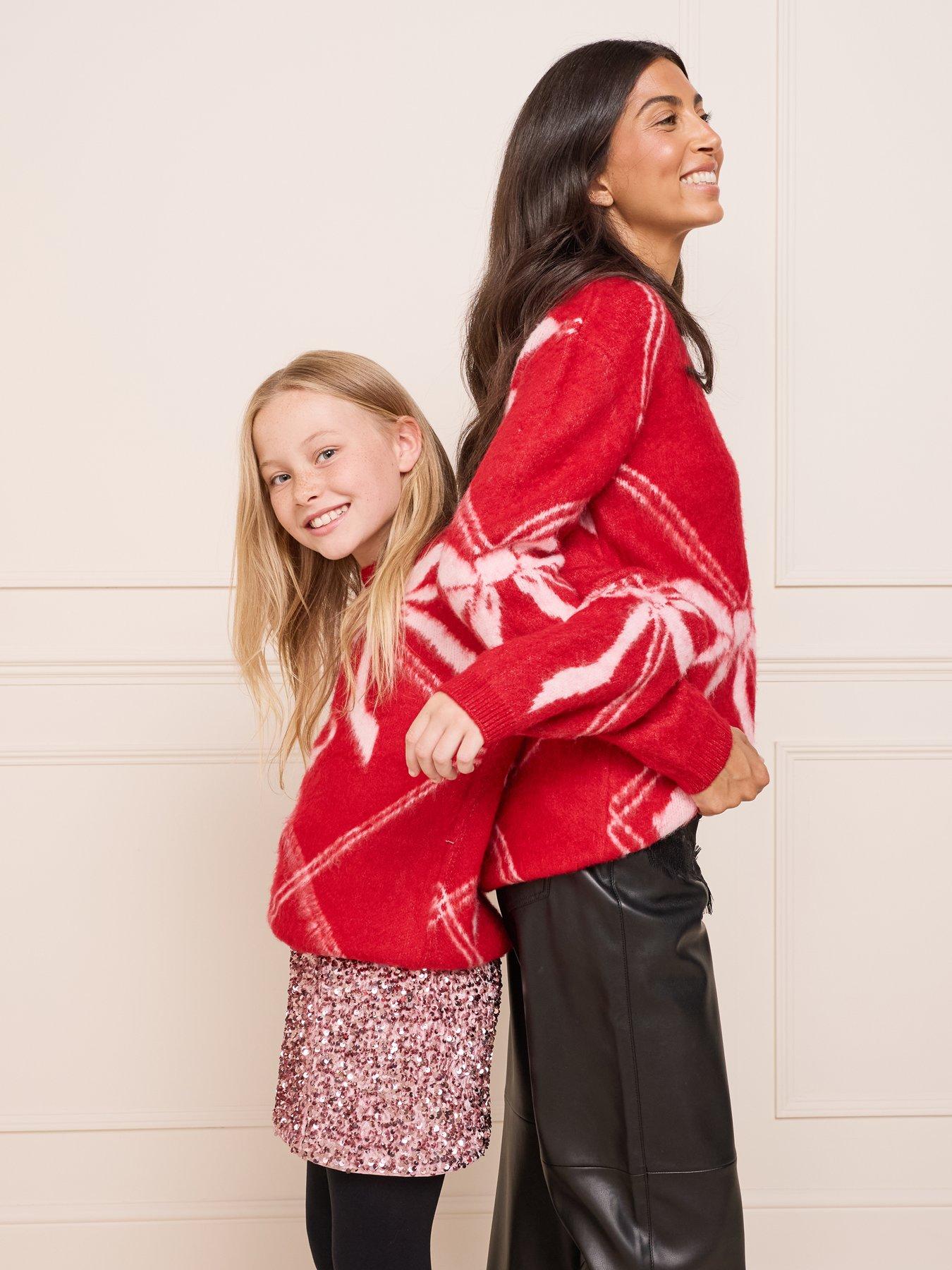 Image 7 of 7 of The Very Collection Girls Mini Me Bow Fluffy Knit Jumper - Red