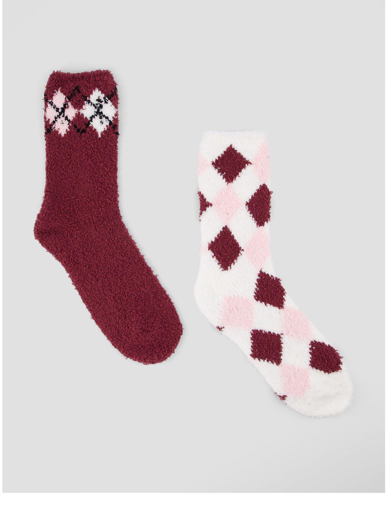 Image 1 of 6 of The Very Collection Womens 2 Pack Cosy Fluffy Argyle Socks - Pink