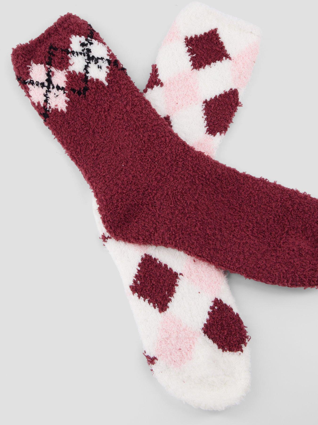 Image 4 of 6 of The Very Collection Womens 2 Pack Cosy Fluffy Argyle Socks - Pink