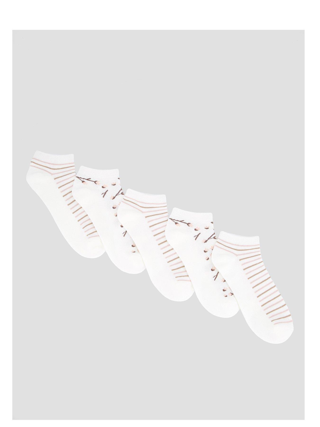 Image 1 of 3 of The Very Collection 5 Pack Floral And Stripe Trainer Liner Socks - White Multi
