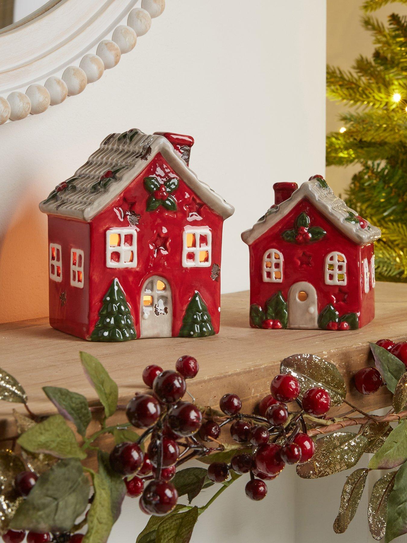 Heaven Sends Red House Tea Light Holder Set 2