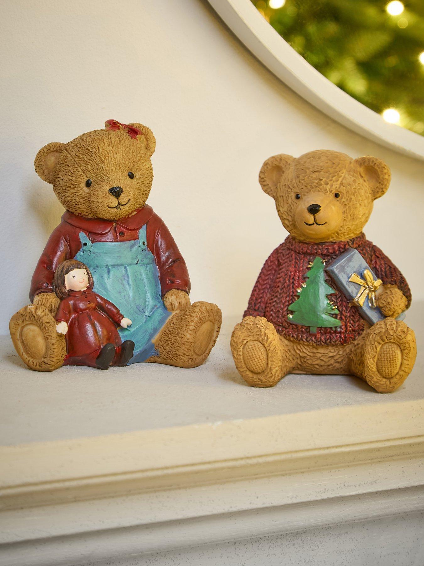 Image 1 of 7 of Heaven Sends Set of 2 Ceramic Sitting Bear&nbsp;Christmas Decorations