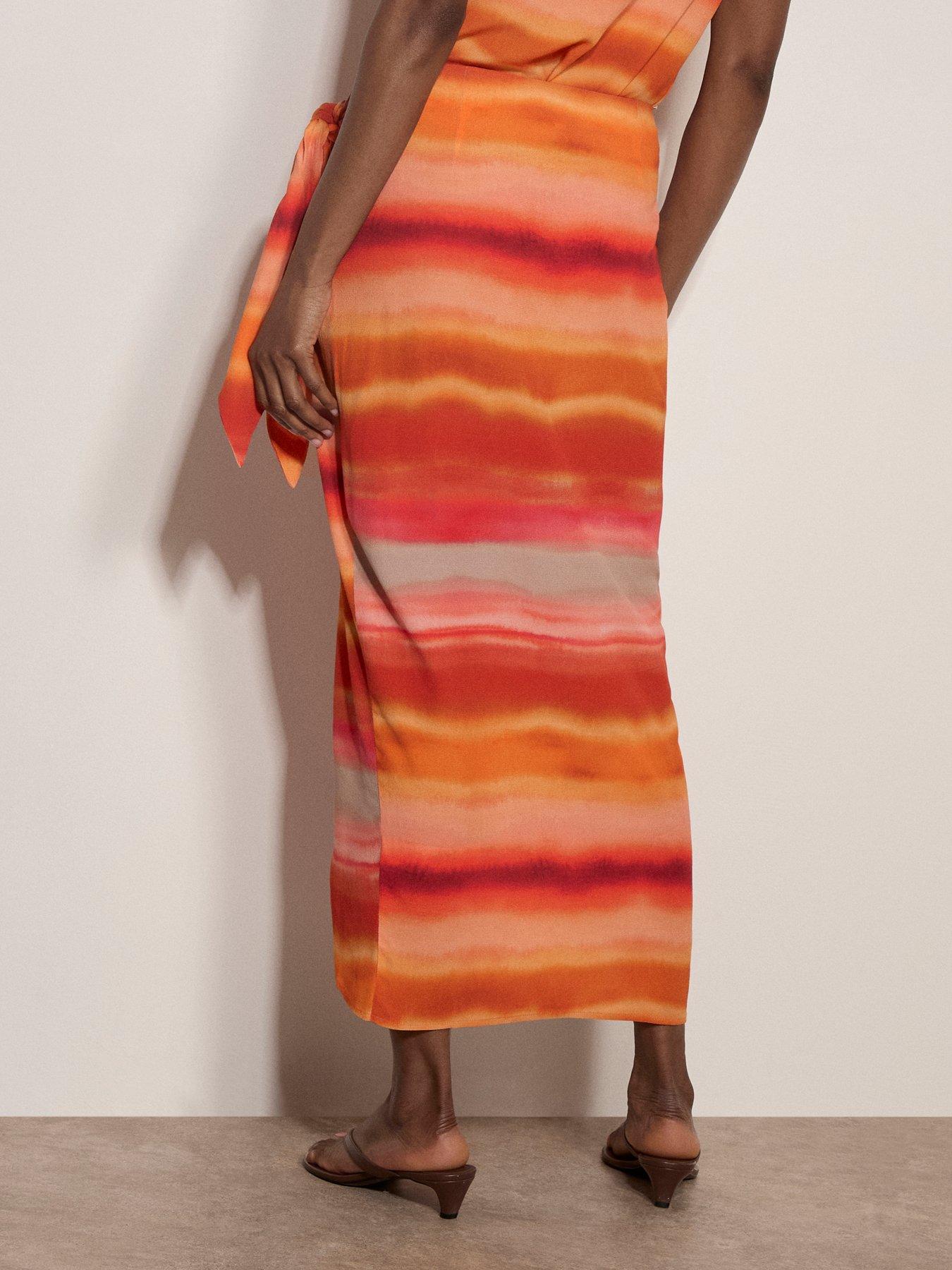 Image 2 of 4 of Apricot Watercolour Stripe Wrap Skirt - Orange