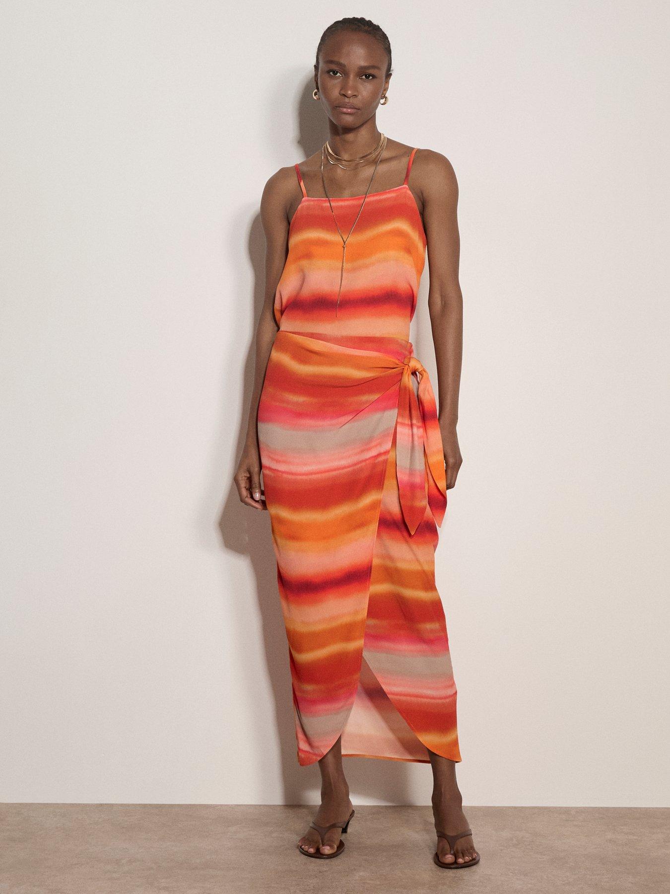 Image 3 of 4 of Apricot Watercolour Stripe Wrap Skirt - Orange
