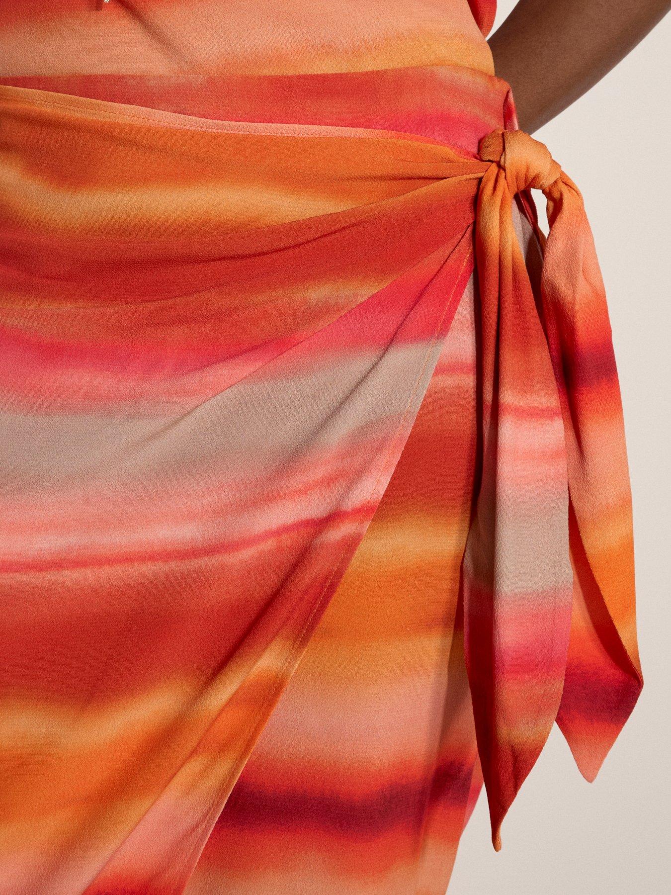 Image 4 of 4 of Apricot Watercolour Stripe Wrap Skirt - Orange
