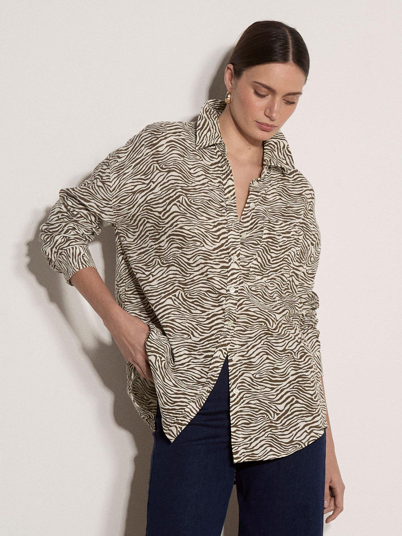 Apricot Zebra Print Oversized Shirt - Brown