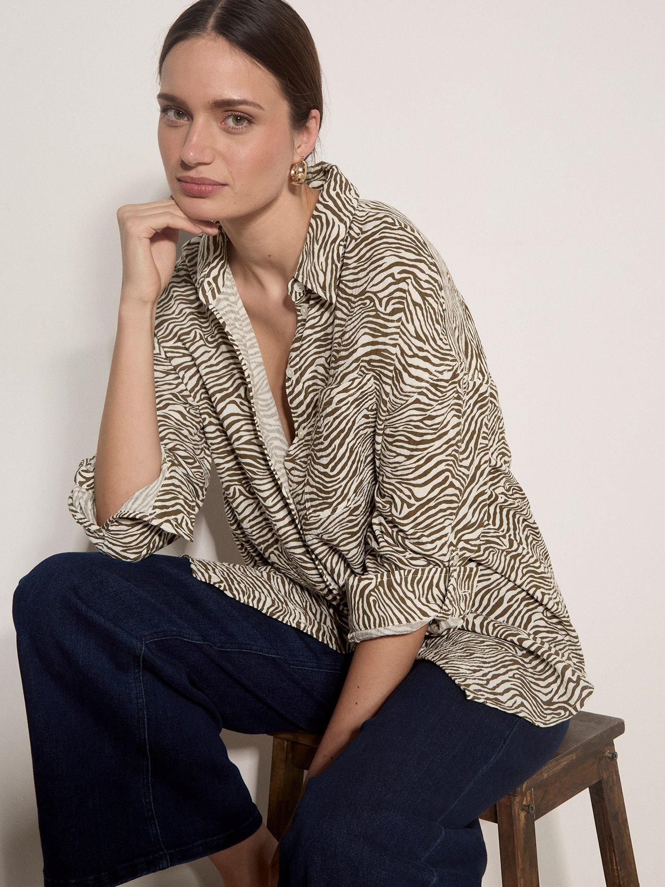Image 4 of 4 of Apricot Zebra Print Oversized Shirt - Brown