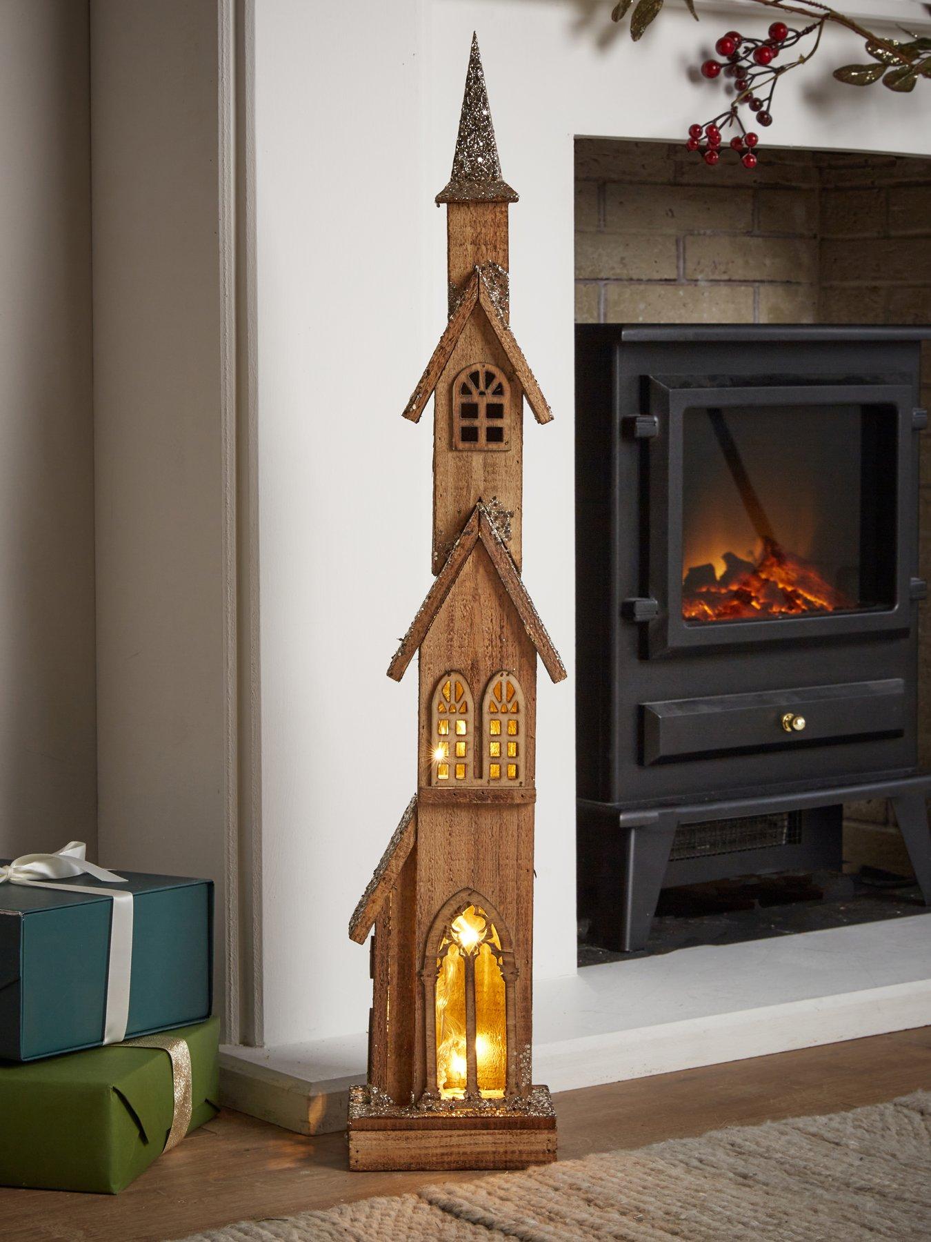 Image 1 of 7 of Heaven Sends Tall Wooden Light-up House Christmas Decoration - 75 cm