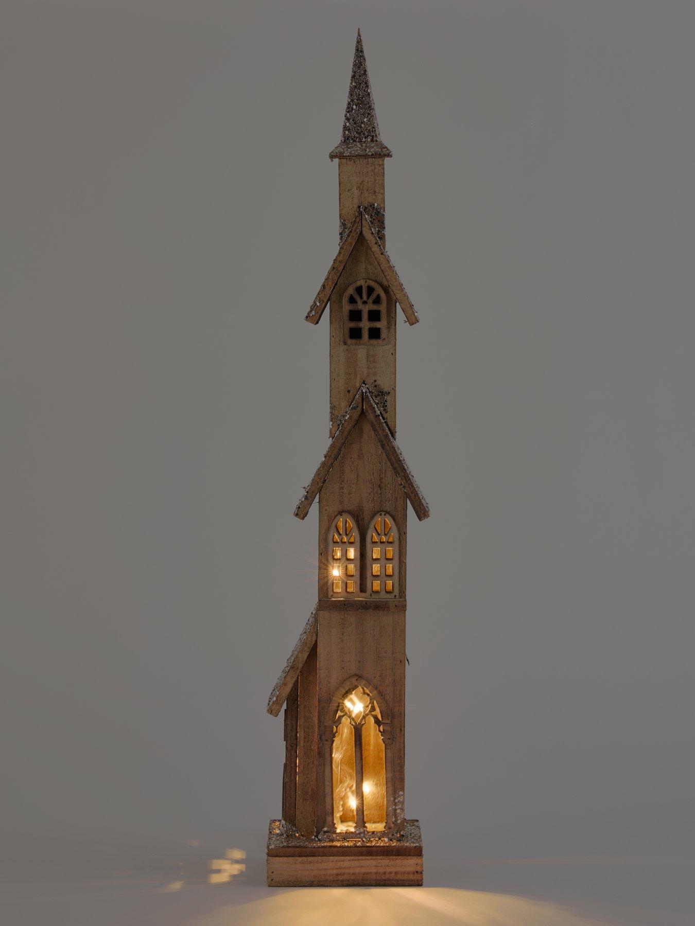 Image 3 of 7 of Heaven Sends Tall Wooden Light-up House Christmas Decoration - 75 cm