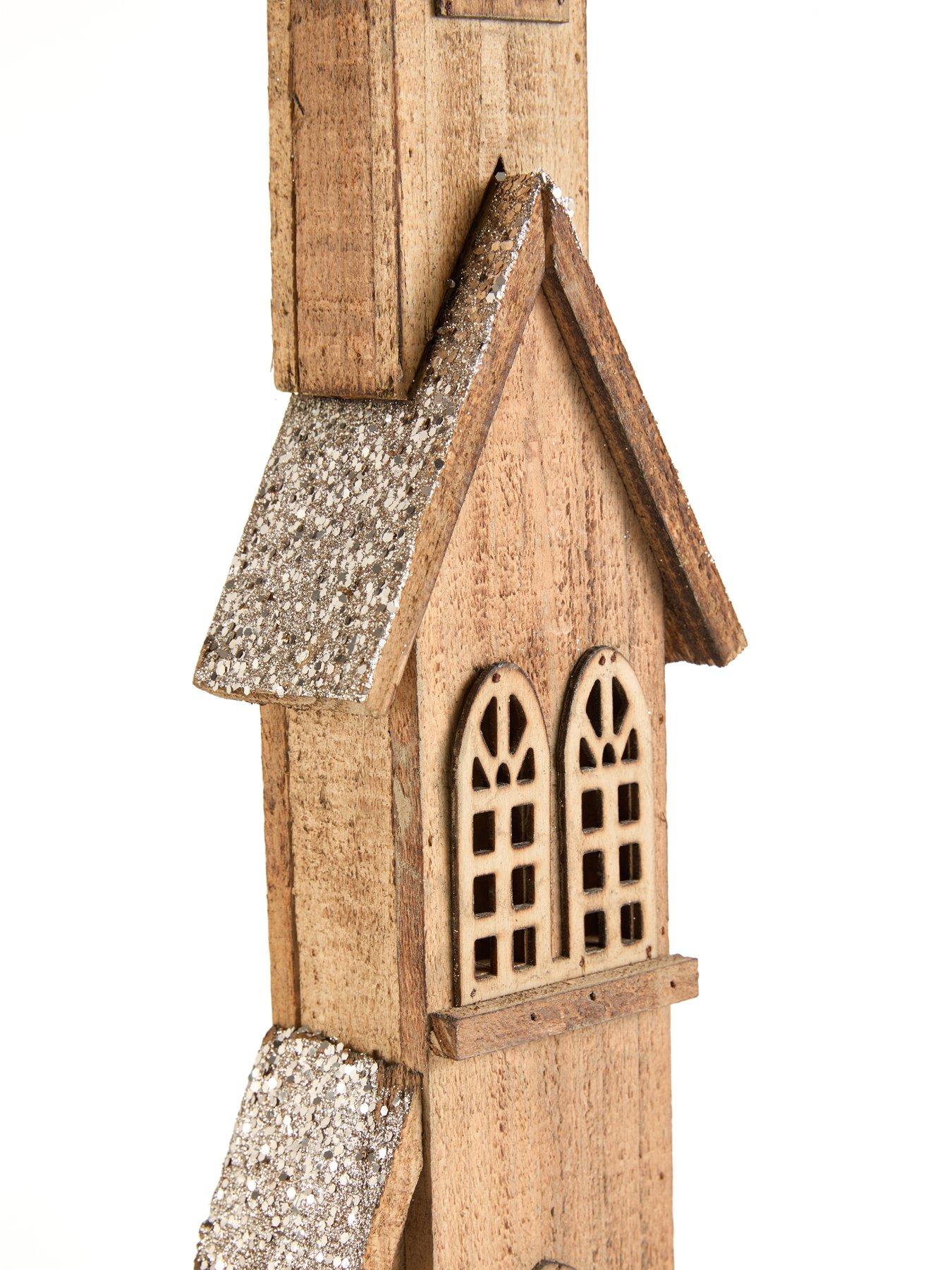 Image 5 of 7 of Heaven Sends Tall Wooden Light-up House Christmas Decoration - 75 cm