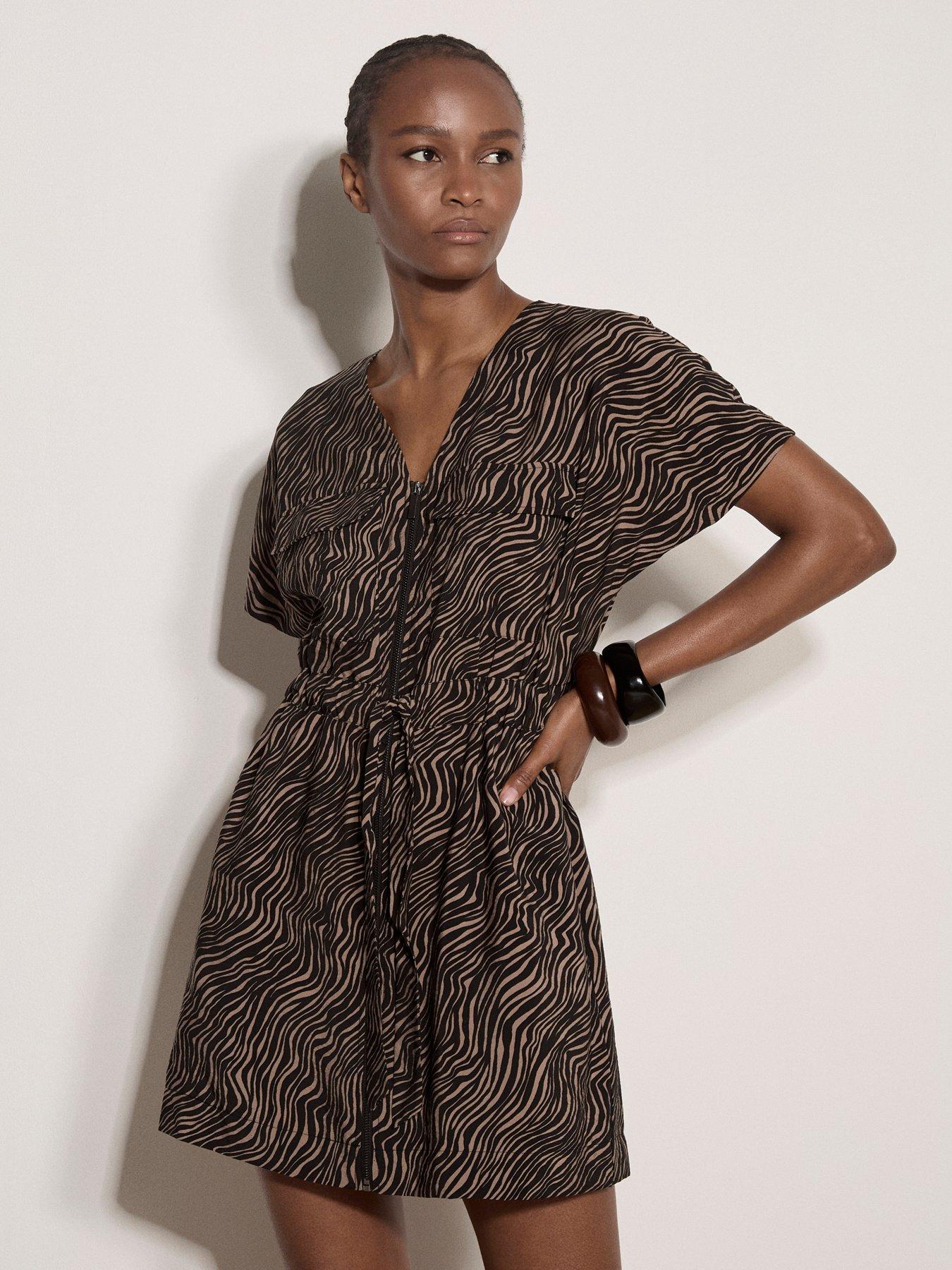 front image of apricot-wood-wave-front-zip-dress-black