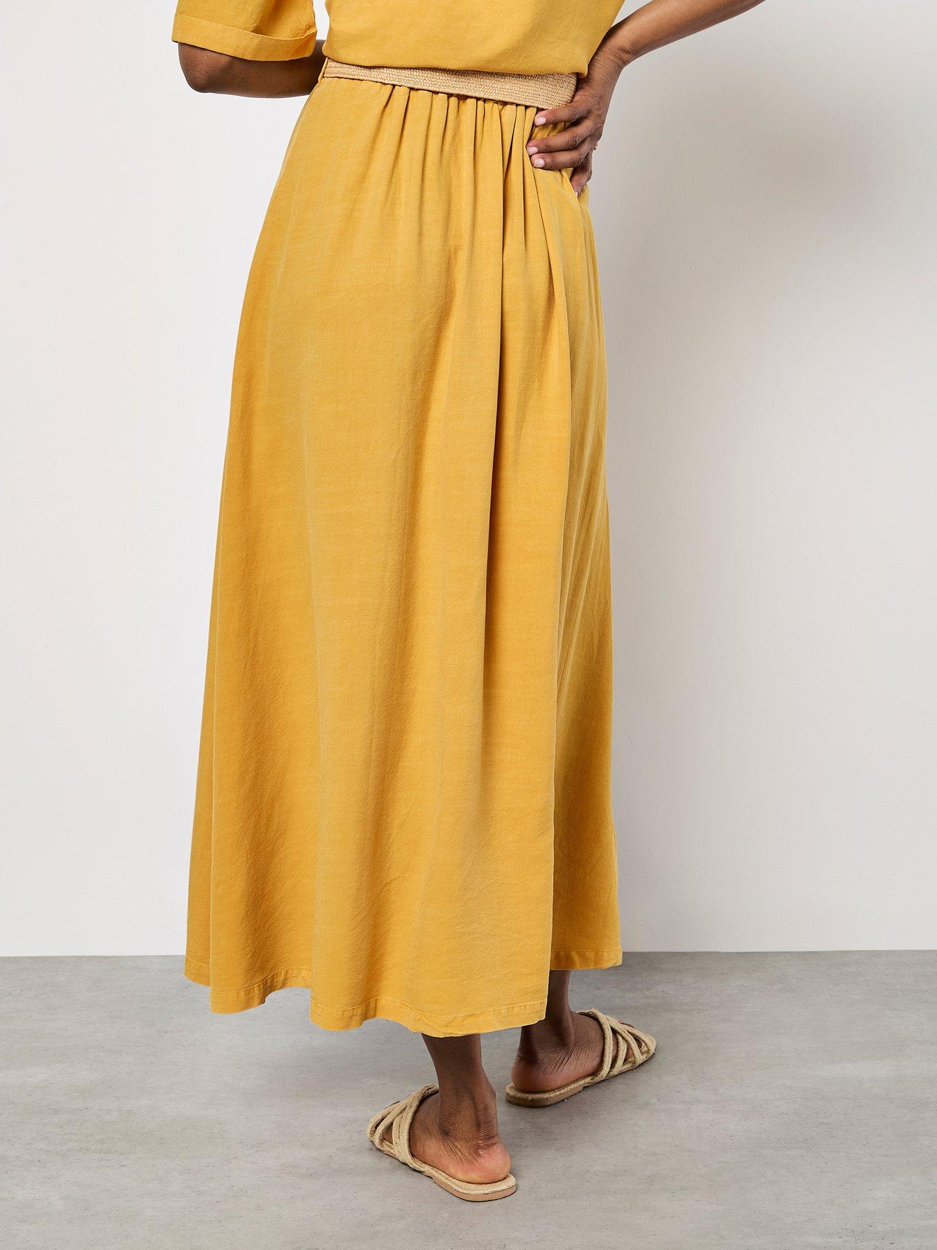 Image 2 of 4 of Apricot Boho Slub Belted Midi Skirt