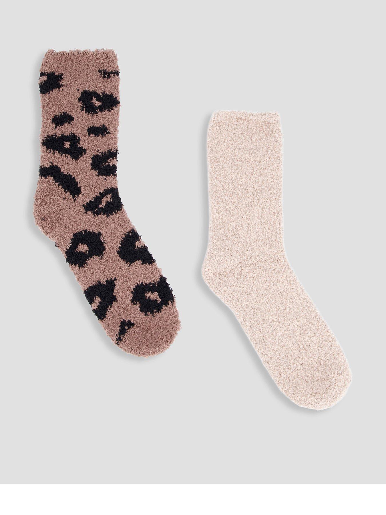 Image 1 of 6 of The Very Collection Womens 2 Pack Leopard Cosy Socks - Beige