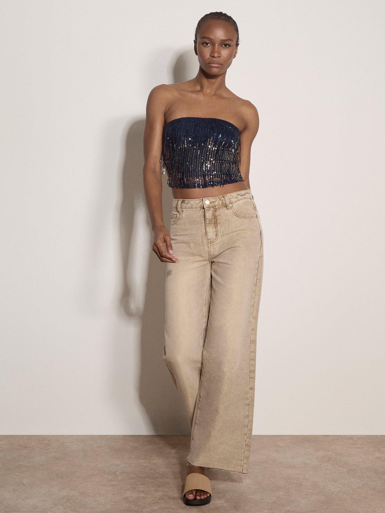 Image 3 of 4 of Apricot Fringe Sequins Bandeau Top - Blue