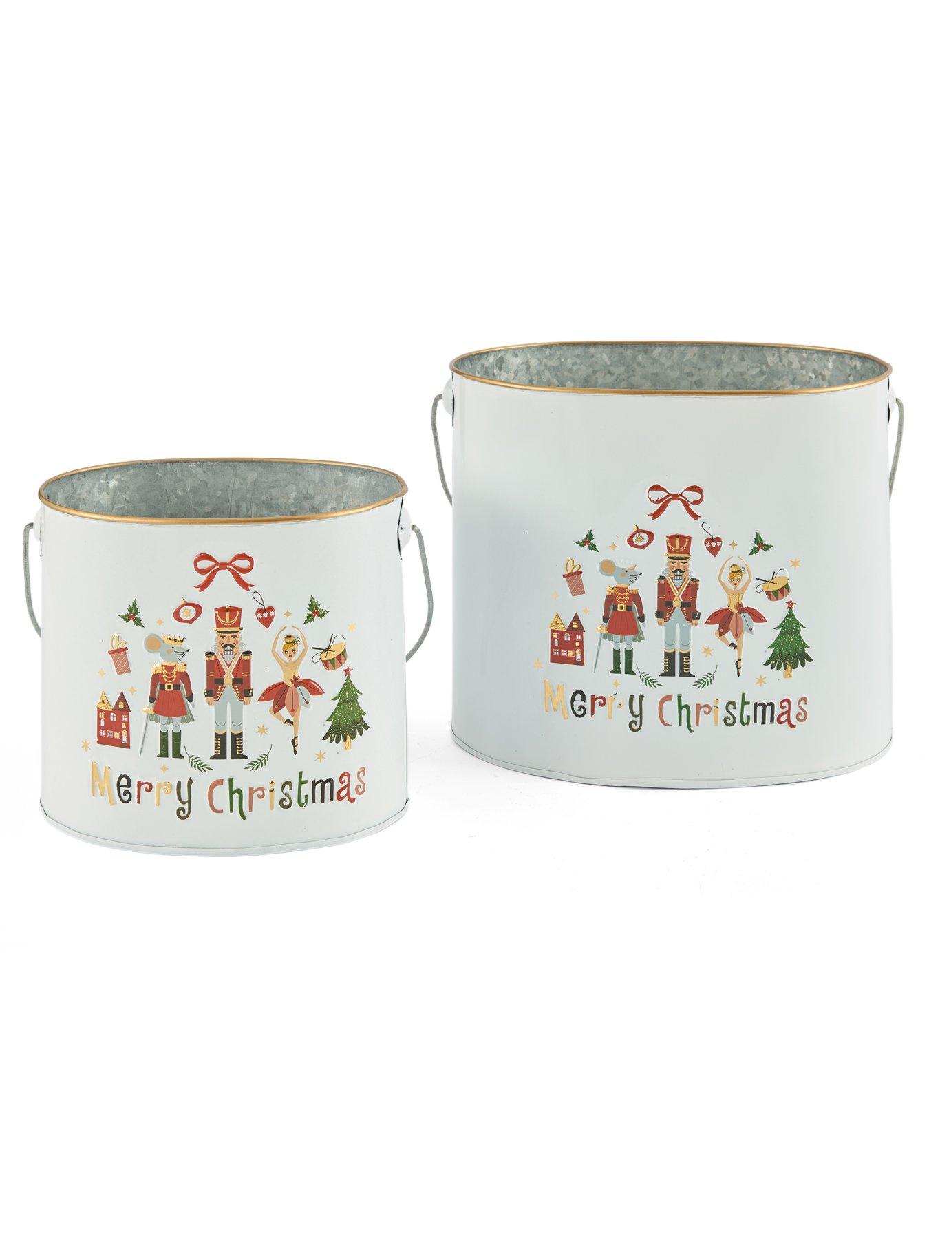 Image 2 of 7 of Heaven Sends Set of 2&nbsp;White Metal Merry Christmas Buckets