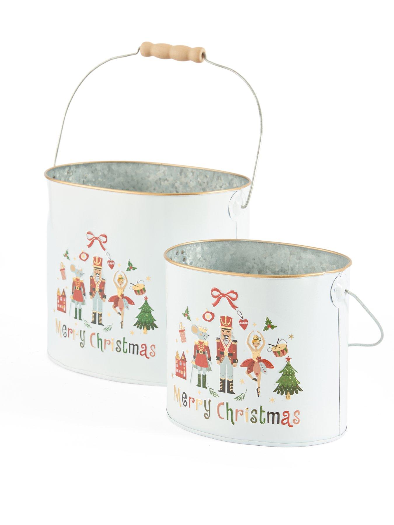 Image 3 of 7 of Heaven Sends Set of 2&nbsp;White Metal Merry Christmas Buckets
