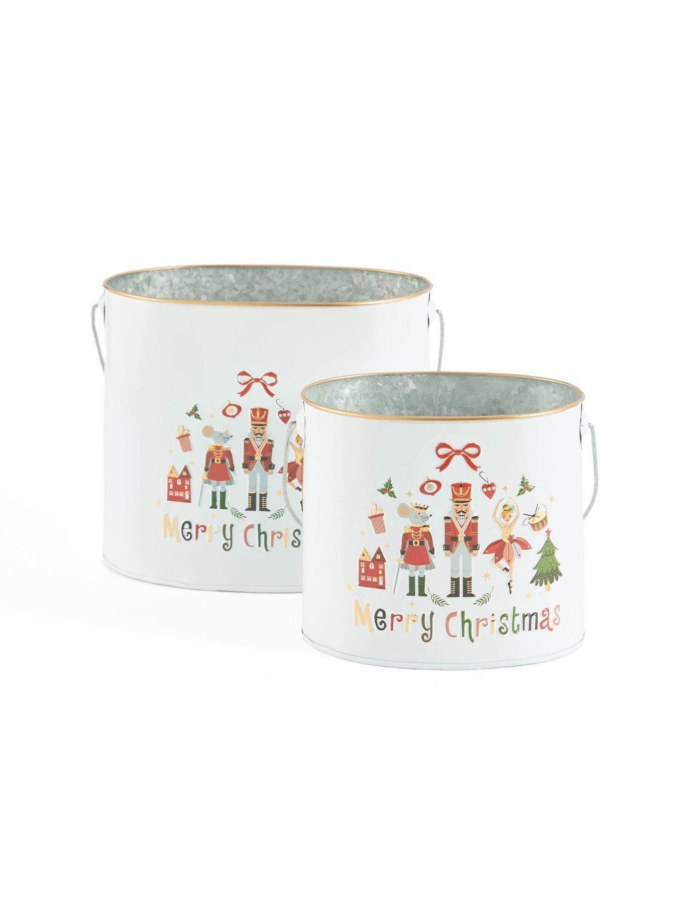 Image 4 of 7 of Heaven Sends Set of 2&nbsp;White Metal Merry Christmas Buckets