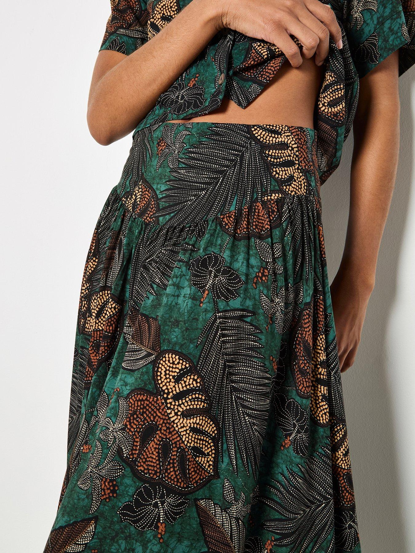  image of apricot-palm-print-maxi-skirt