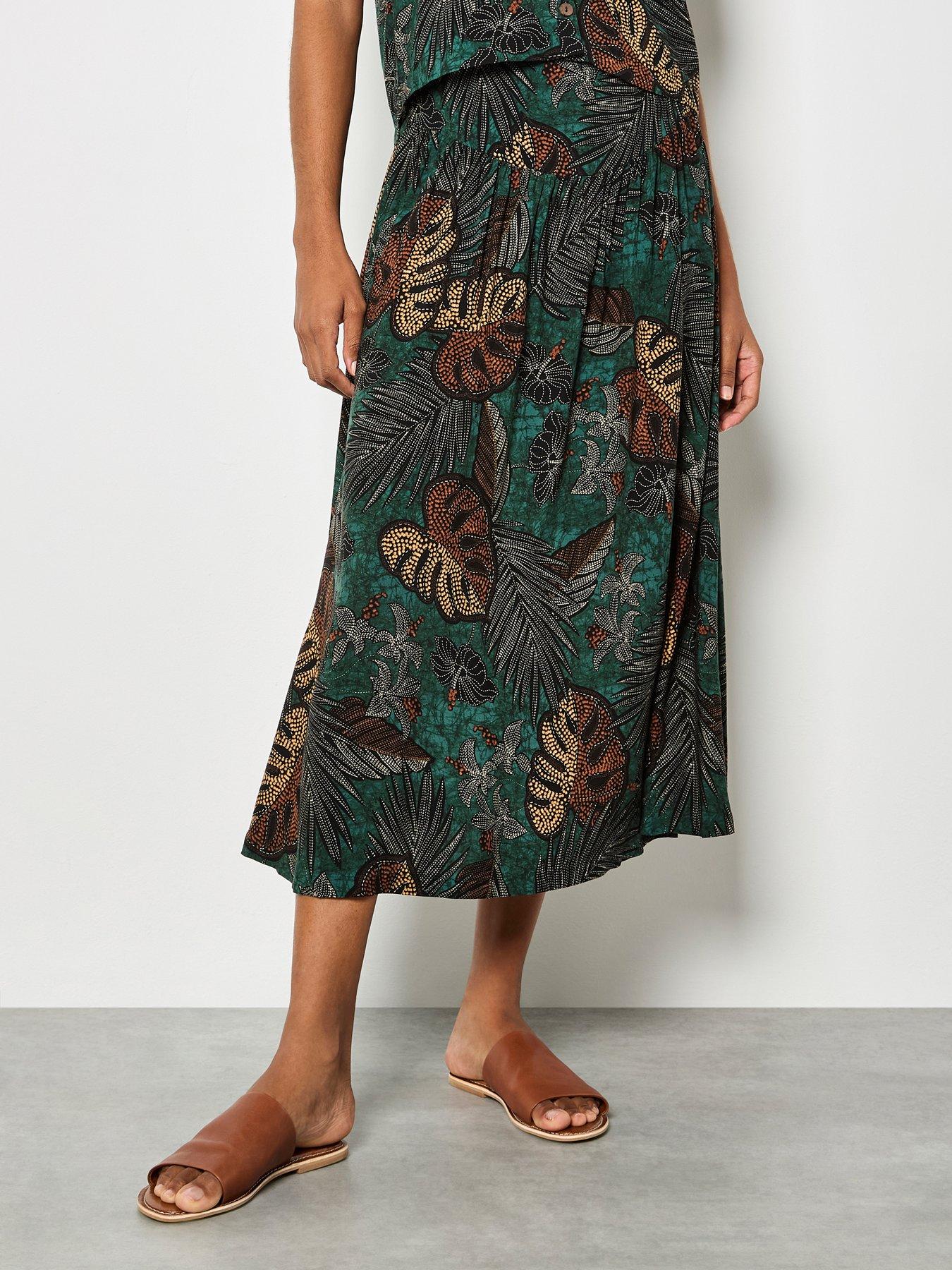  image of apricot-palm-print-maxi-skirt