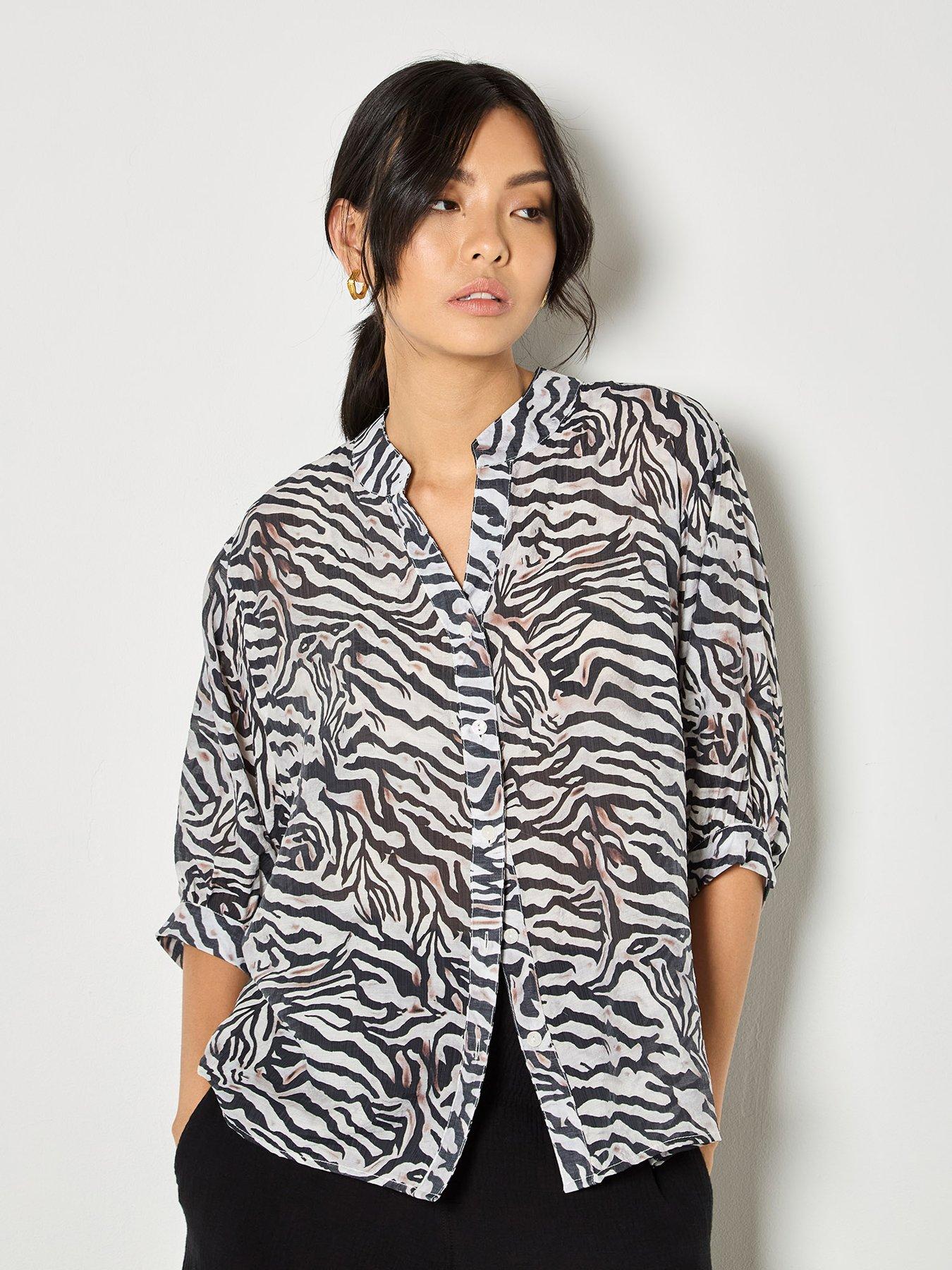 Apricot Zebra Oversized Semi-Sheer Blouse - White