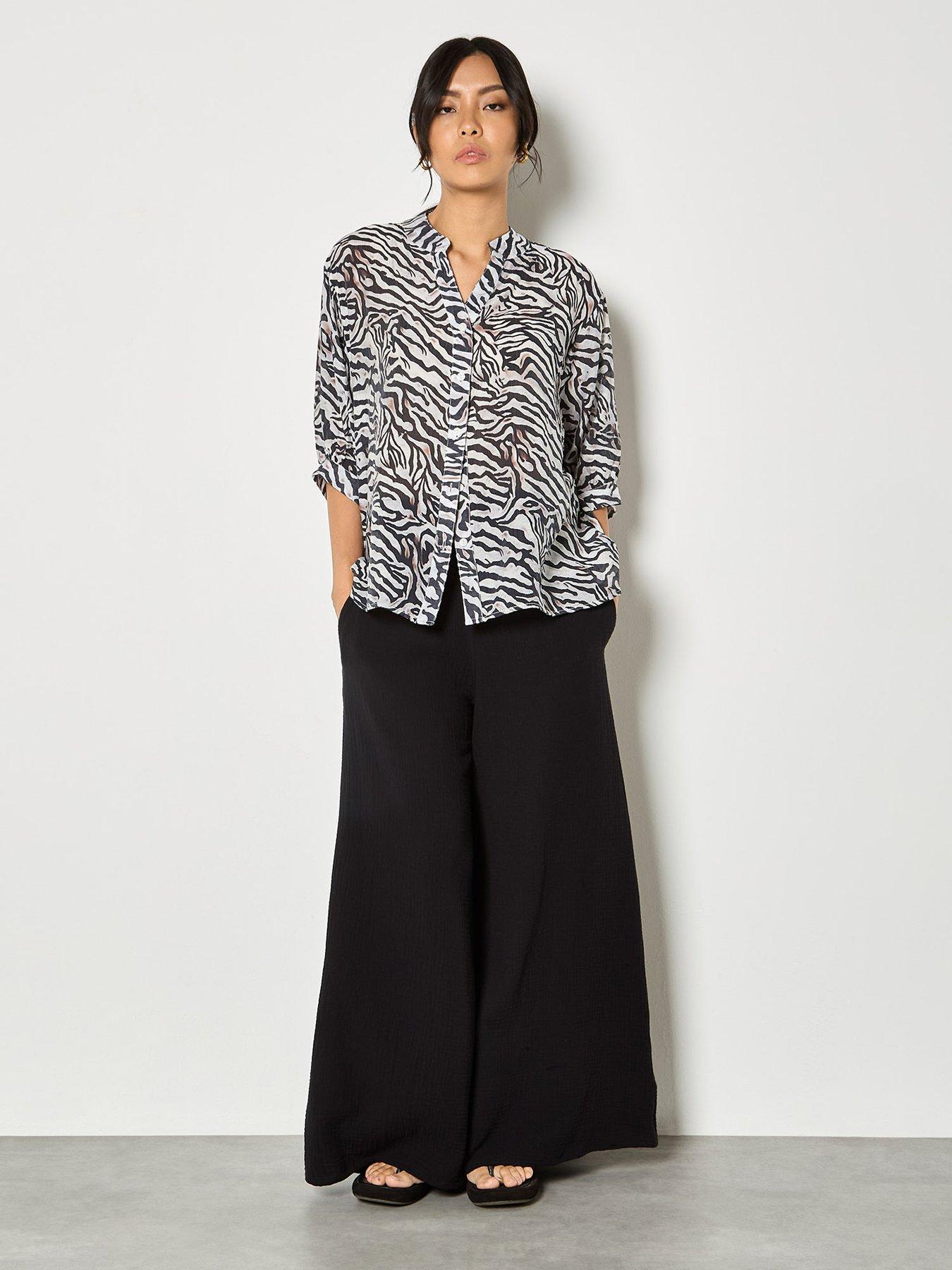 Image 3 of 4 of Apricot Zebra Oversized Semi-Sheer Blouse - White