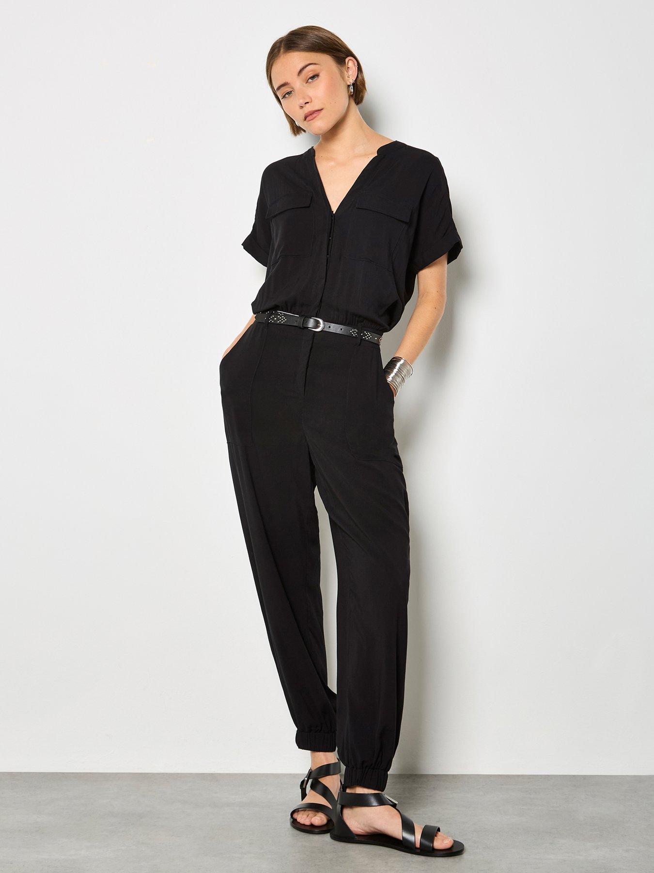 Apricot Fluid Soft Utility Jumpsuit - Black