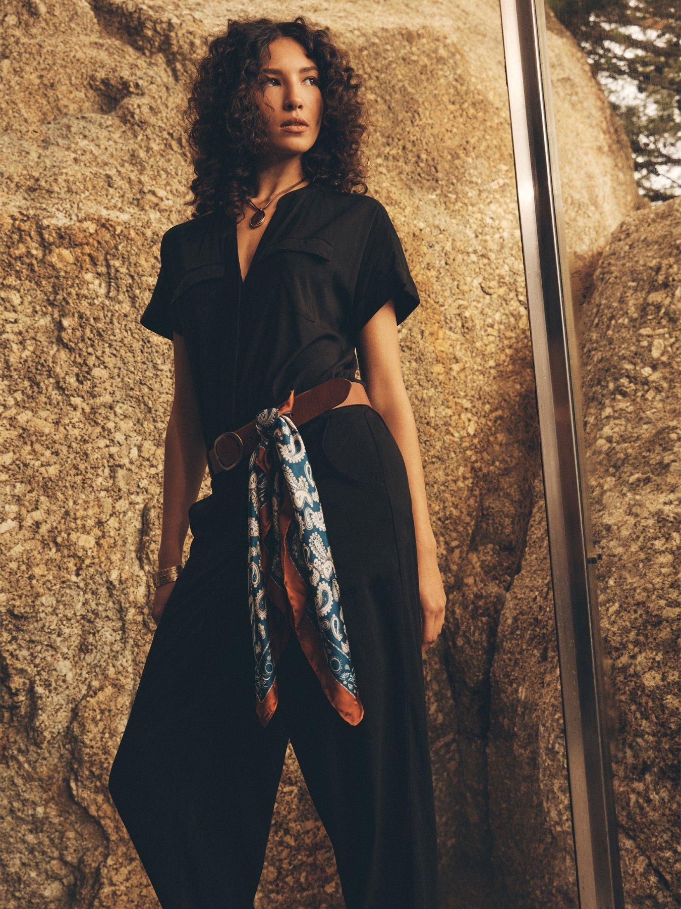 Apricot Fluid Soft Utility Jumpsuit - Black