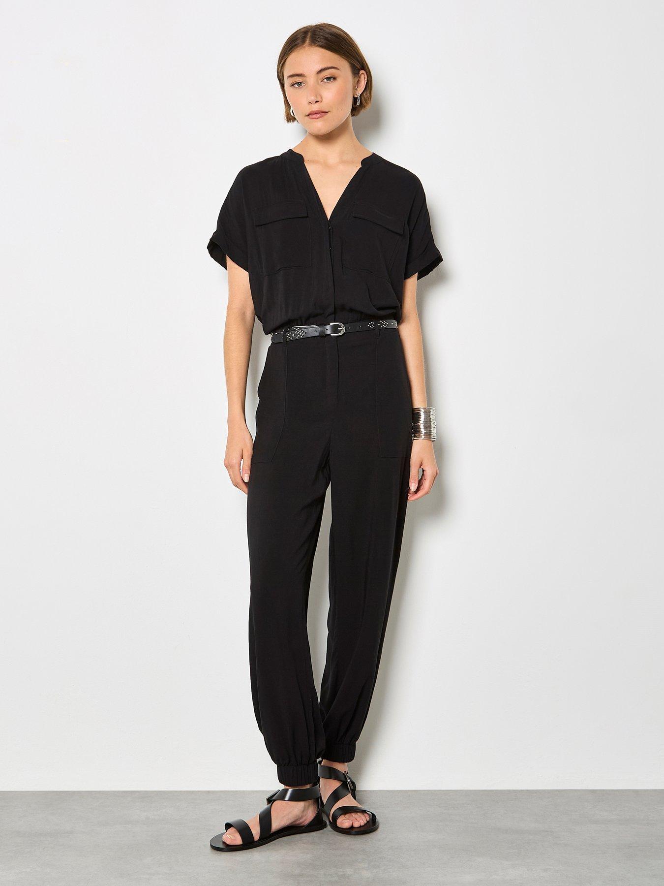 Image 3 of 5 of Apricot Fluid Soft Utility Jumpsuit - Black