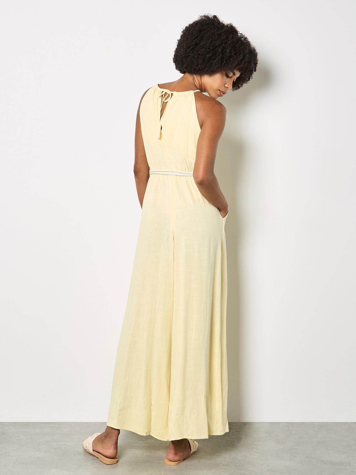 Image 2 of 4 of Apricot Halter Neck Rope Belt Jumpsuit - Yellow