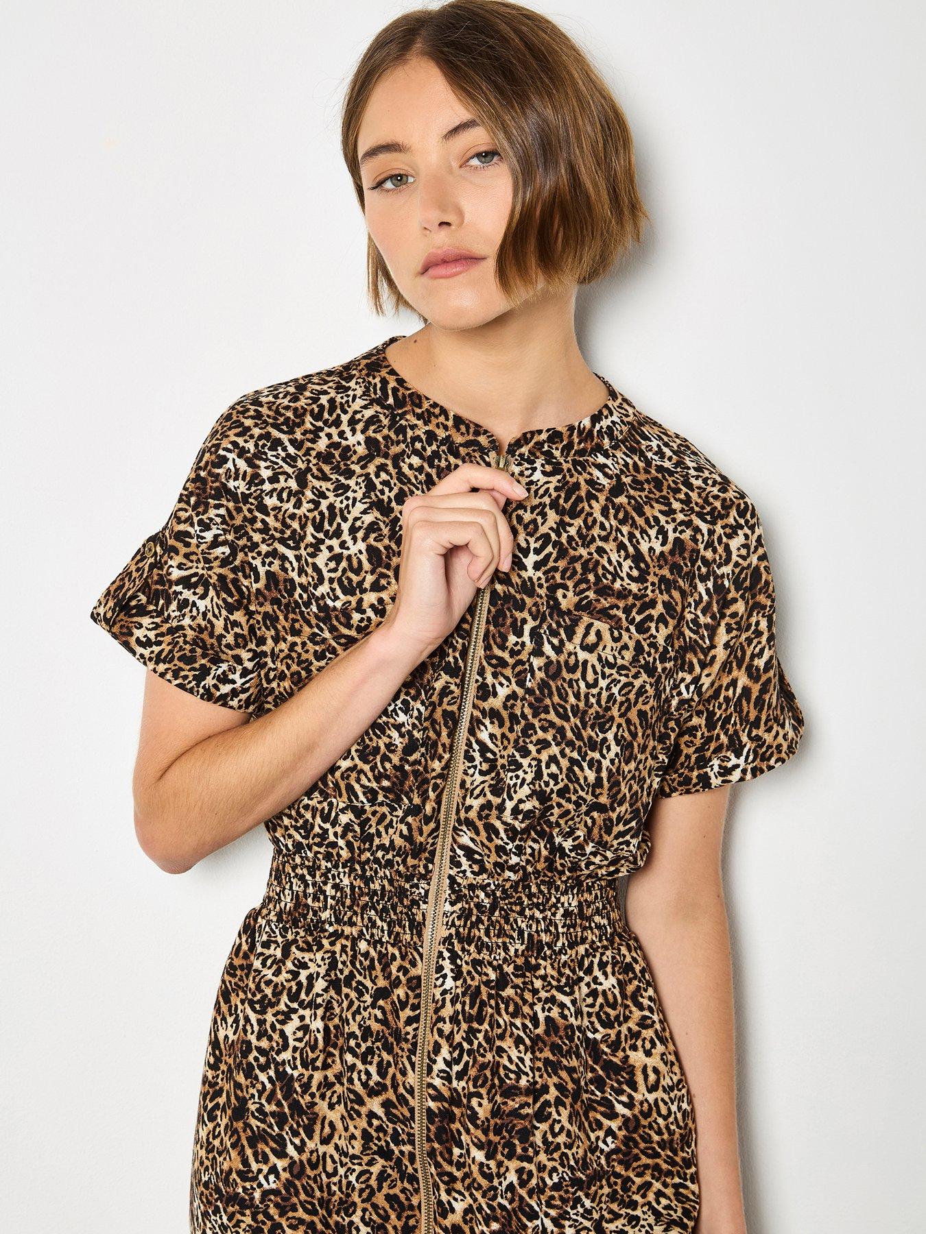 Image 1 of 4 of Apricot Zip Front Animal Utility Dress - Brown