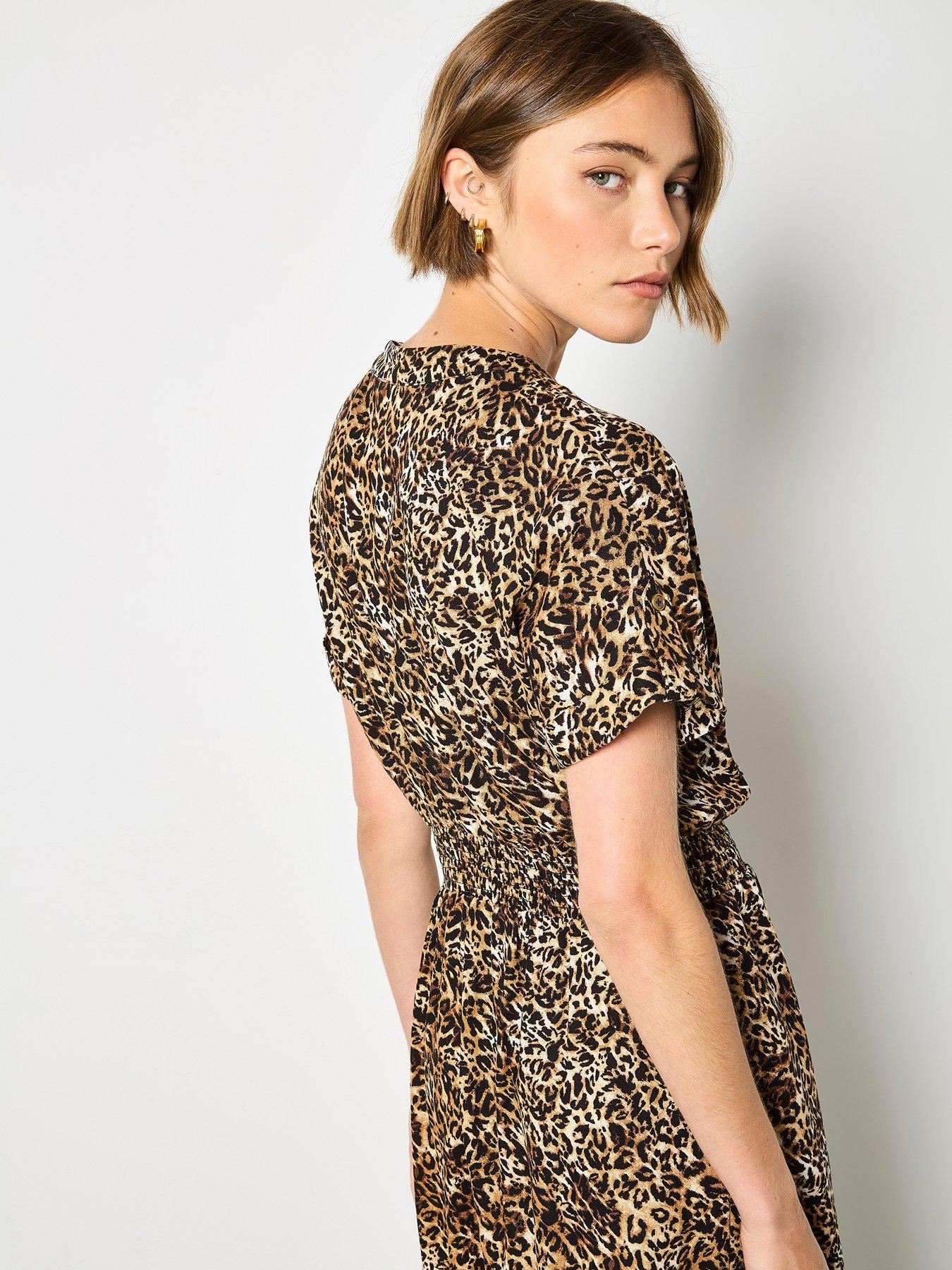 Image 2 of 4 of Apricot Zip Front Animal Utility Dress - Brown