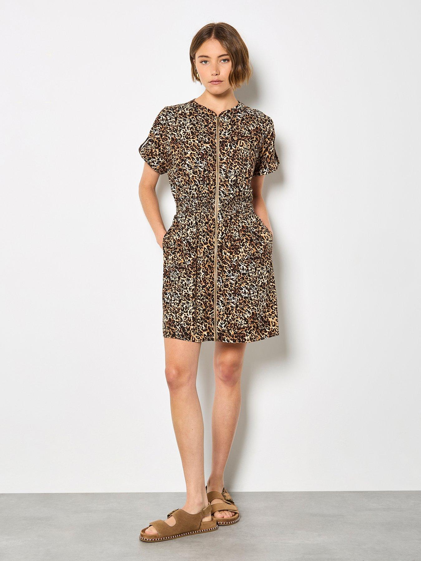 Image 3 of 4 of Apricot Zip Front Animal Utility Dress - Brown