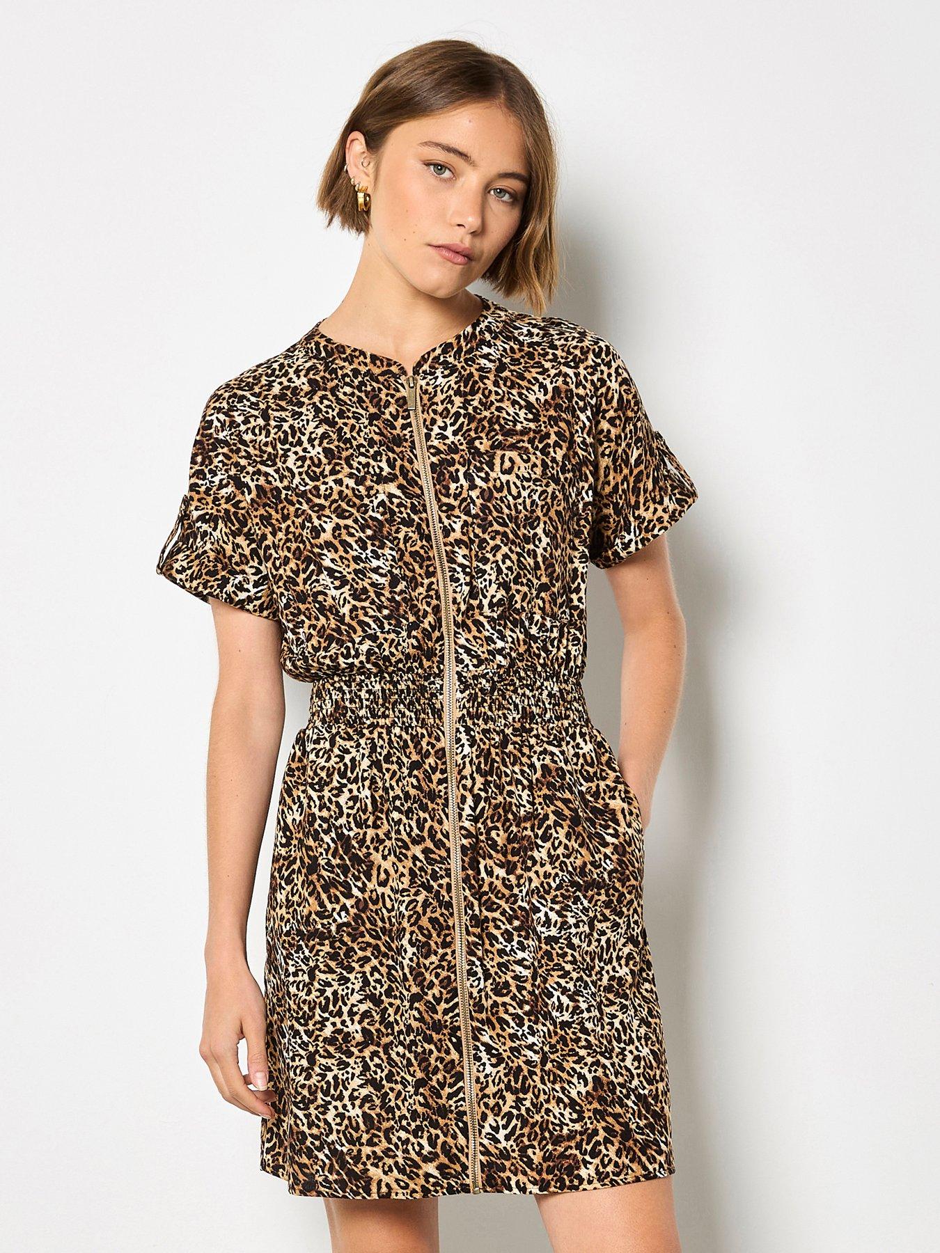 Image 4 of 4 of Apricot Zip Front Animal Utility Dress - Brown